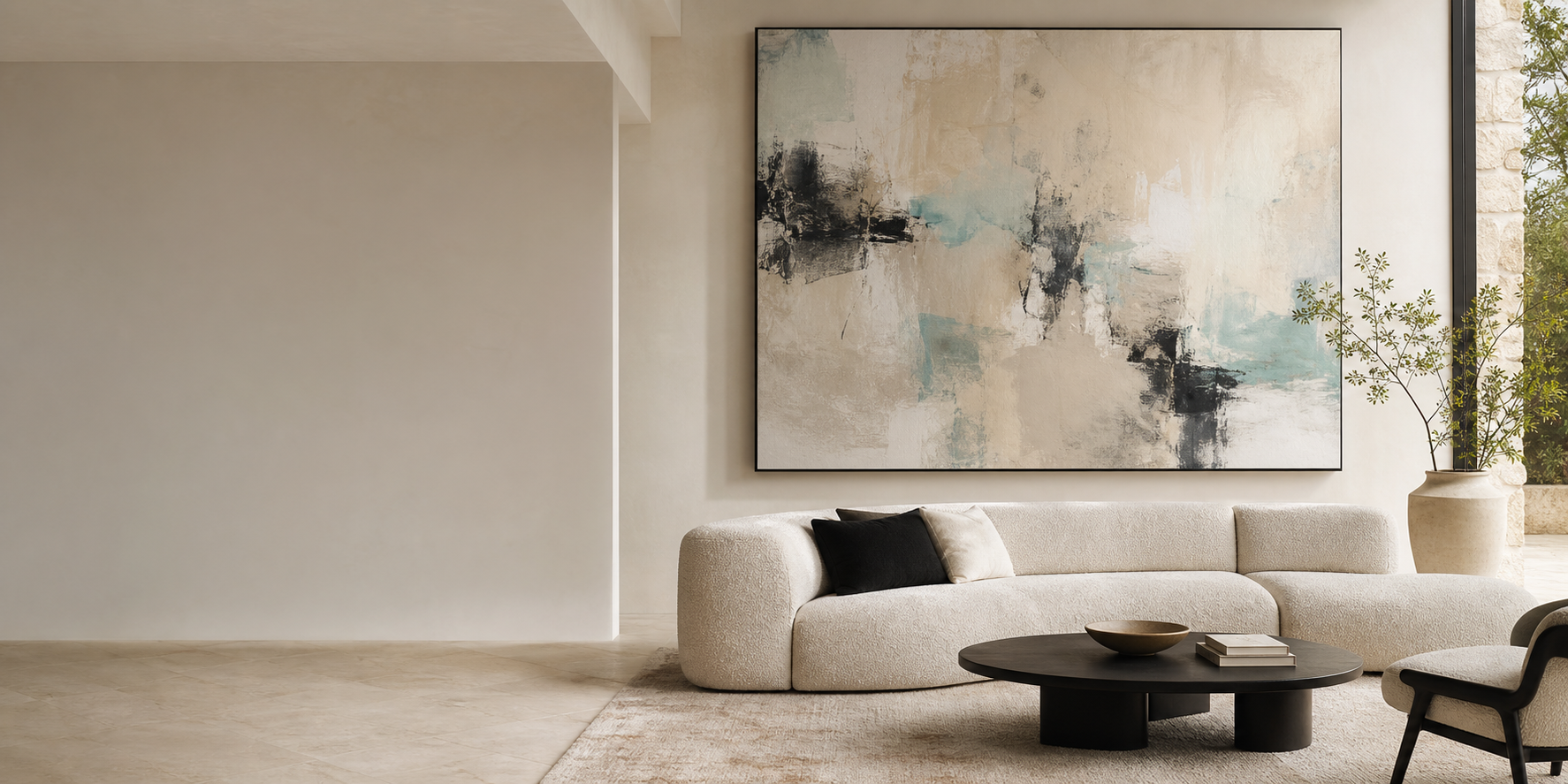 Contemporary living room with original abstract painting