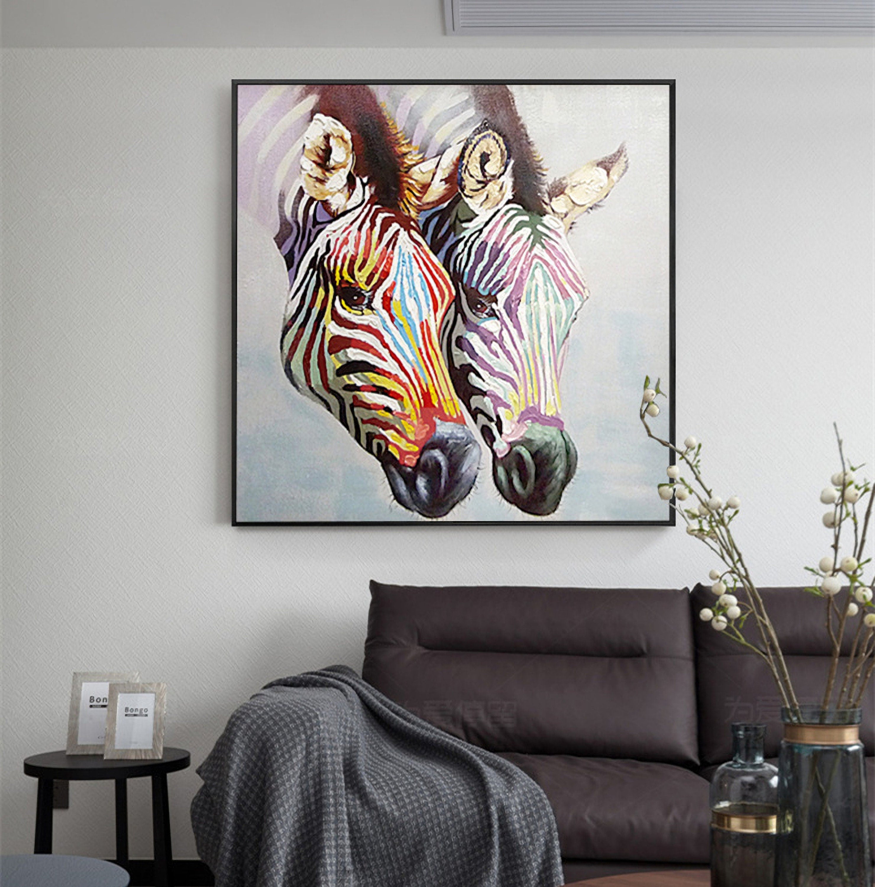 Zebra Oil Painting, Acrylic Painting on Canvas, Original Animal Painting, 60*60cm