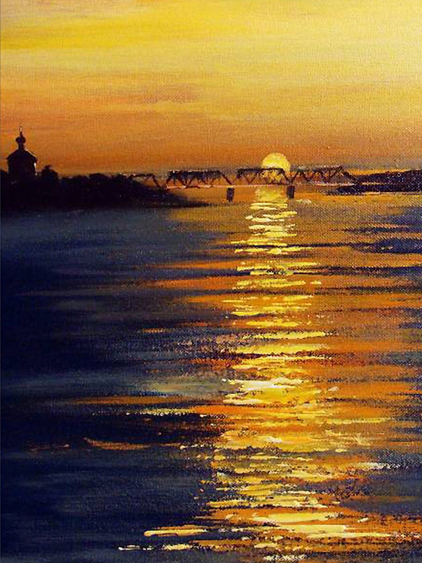 Sunset/Sunrise Landscape Oil Painting on Canvas Acrylic Painting for Living Room Home Wall Decor,60x80 cm