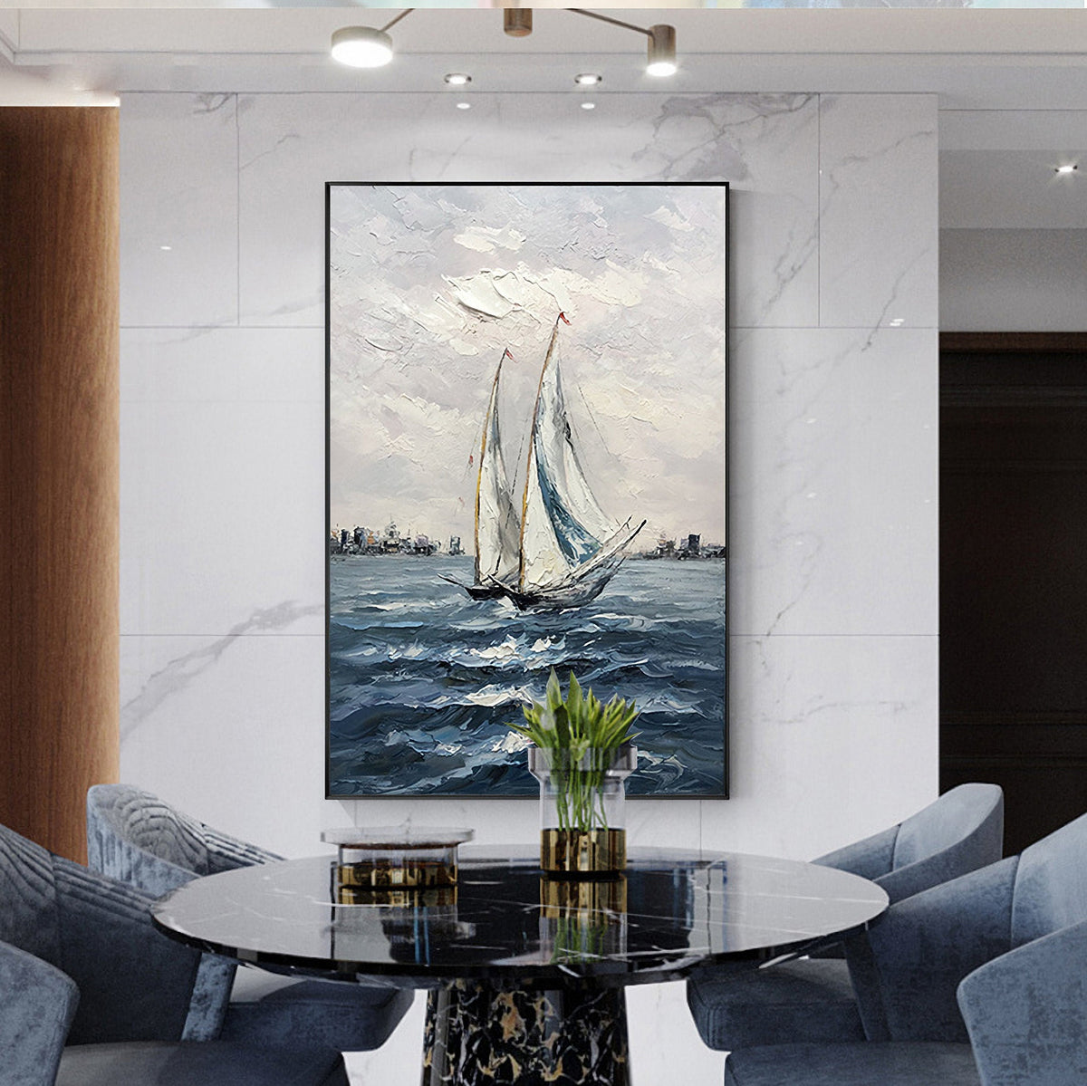 Abstract Sailboat Oil Painting — canvas artwork view 2