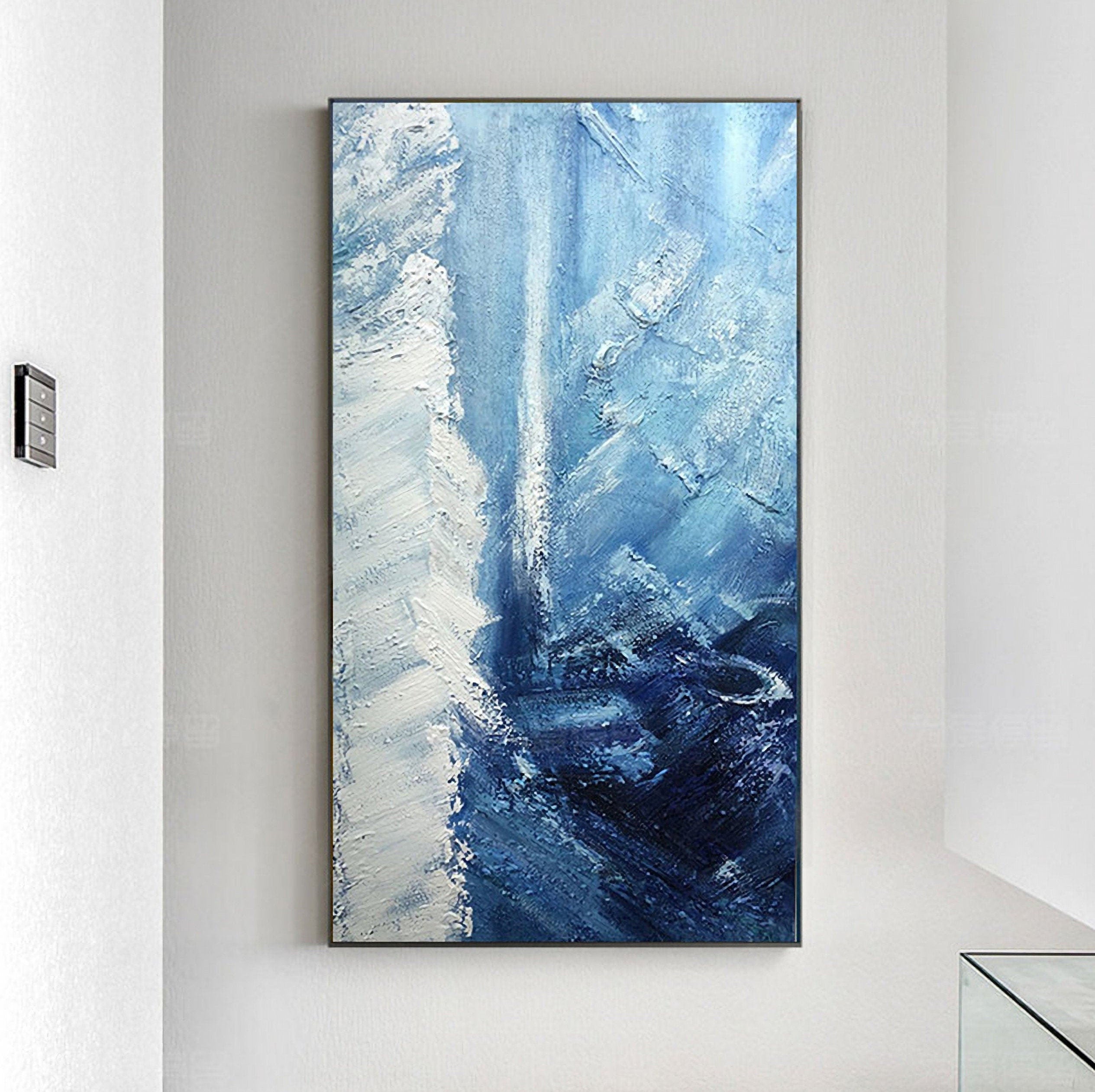 Blue Abstract Painting on Canvas, Large Abstract Painting, Original Acrylic Painting, 24x48inches