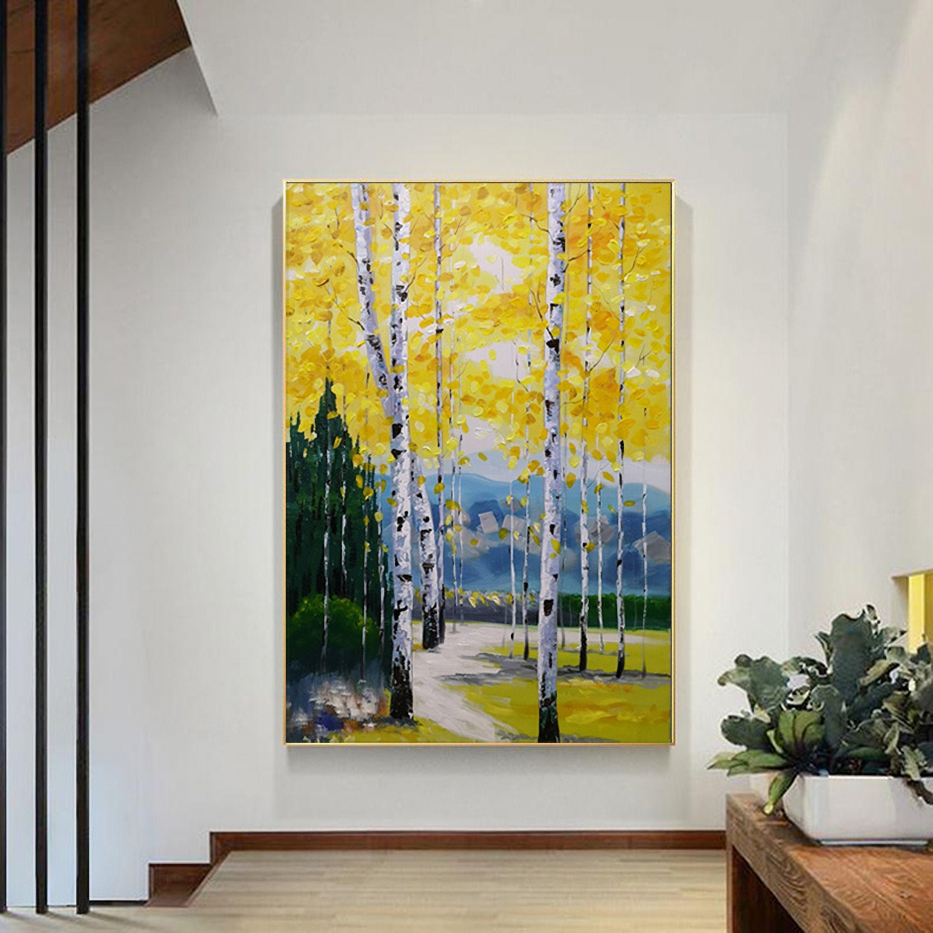 Canvas Wall Art Birch Trees Branches Landscape Oil Painting Picture, Large Size for Living Room Bedroom Home Office Décor