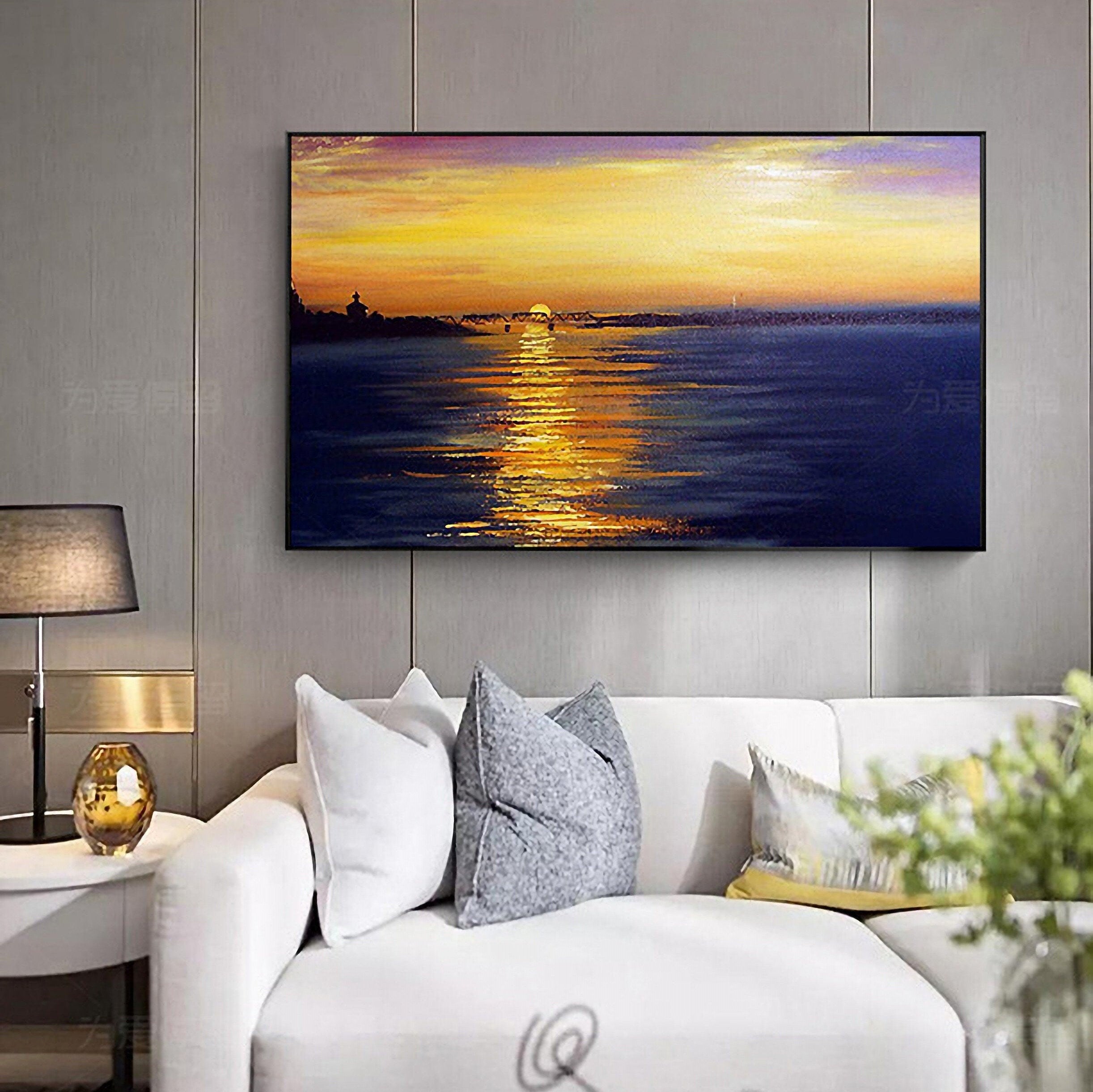 Sunset/Sunrise Landscape Oil Painting on Canvas Acrylic Painting for Living Room Home Wall Decor,60x80 cm