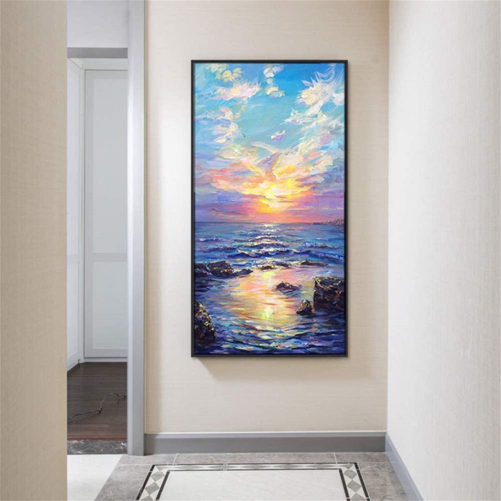 Hand drawnOpera house painting on canvas, art of coral reef wall