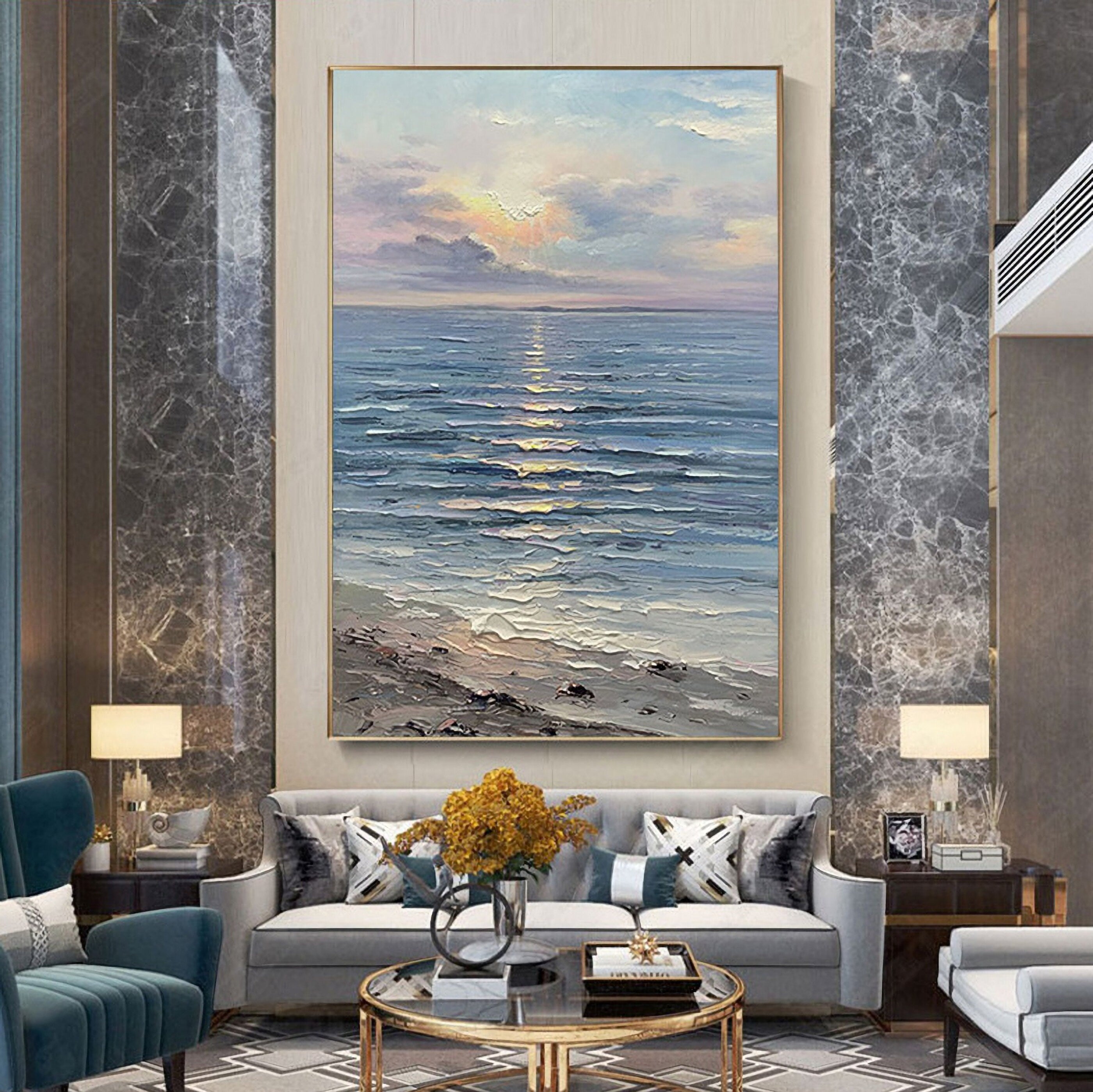 Sea Waves Large Canvas Painting Wall Art Ocean Beach Paintings for Living Room Bedroom Home Decorations