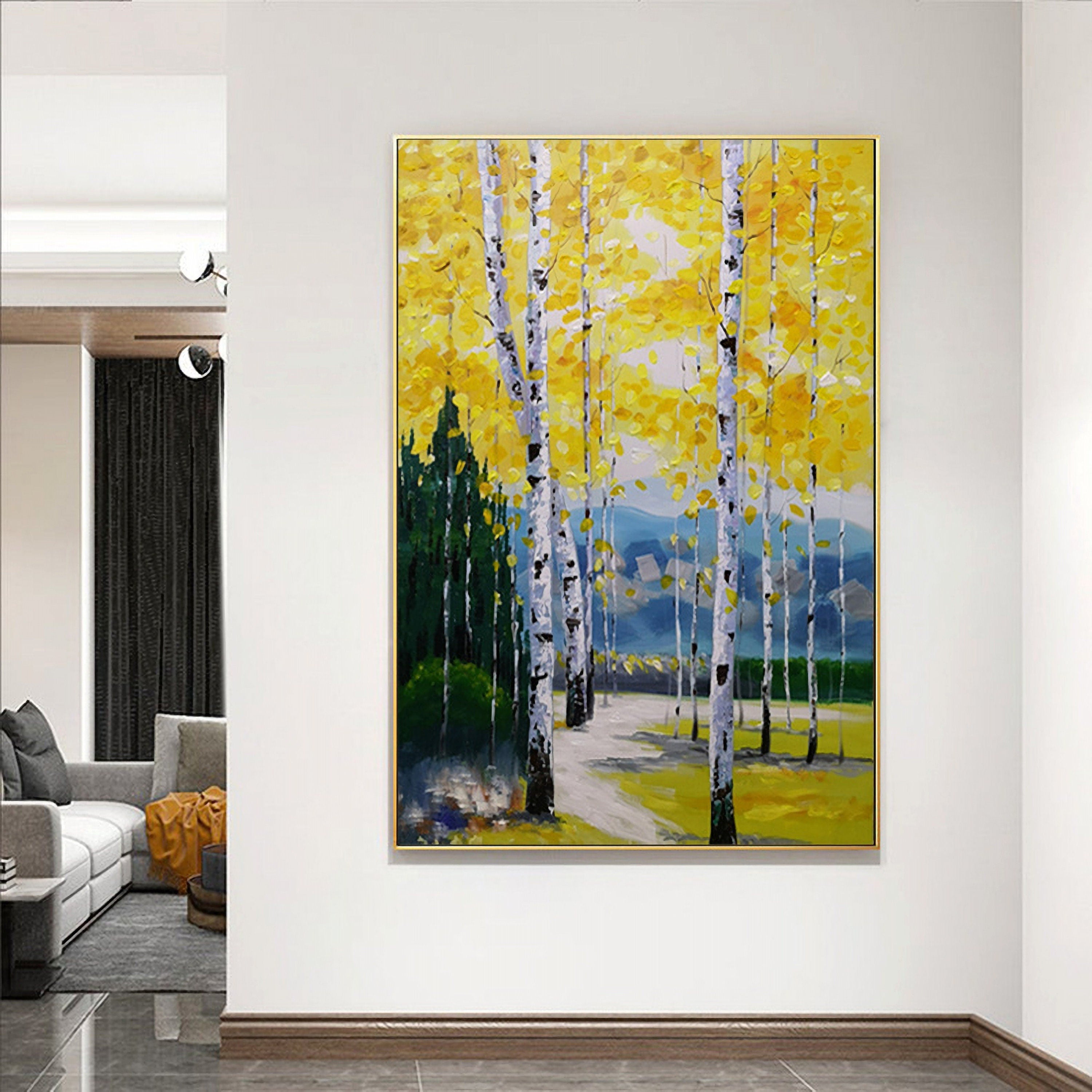 Canvas Wall Art Birch Trees Branches Landscape Oil Painting Picture, Large Size for Living Room Bedroom Home Office Décor