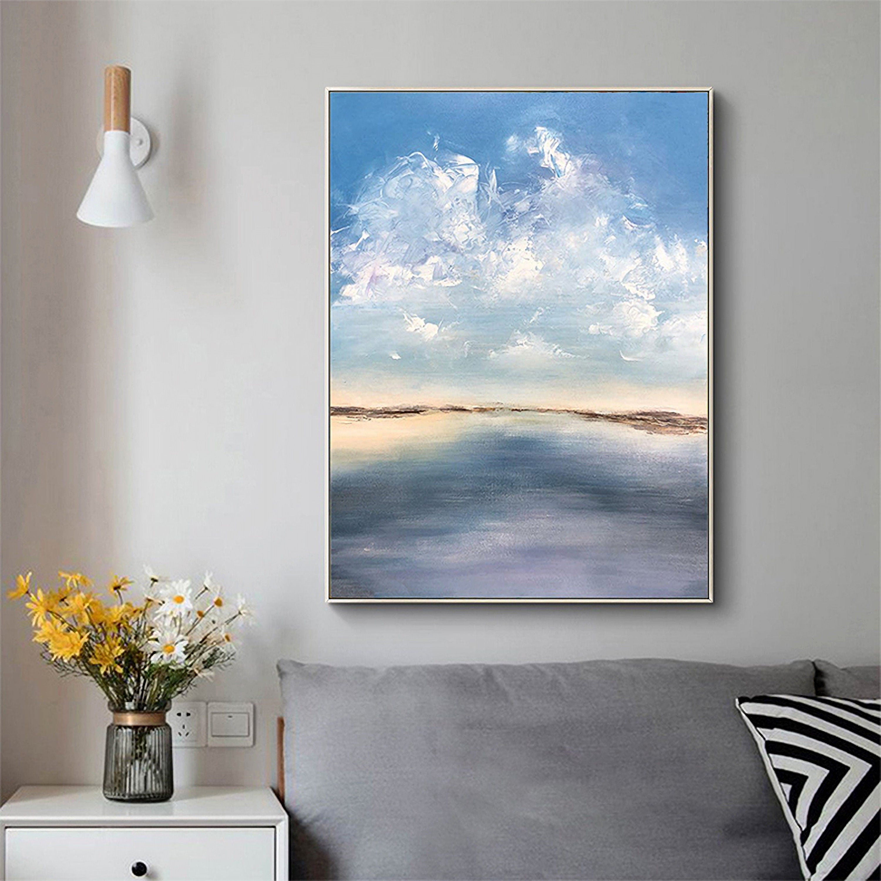 Origina Abstract Oil painting on Canvas, Sky and Sea Painting for Living Room