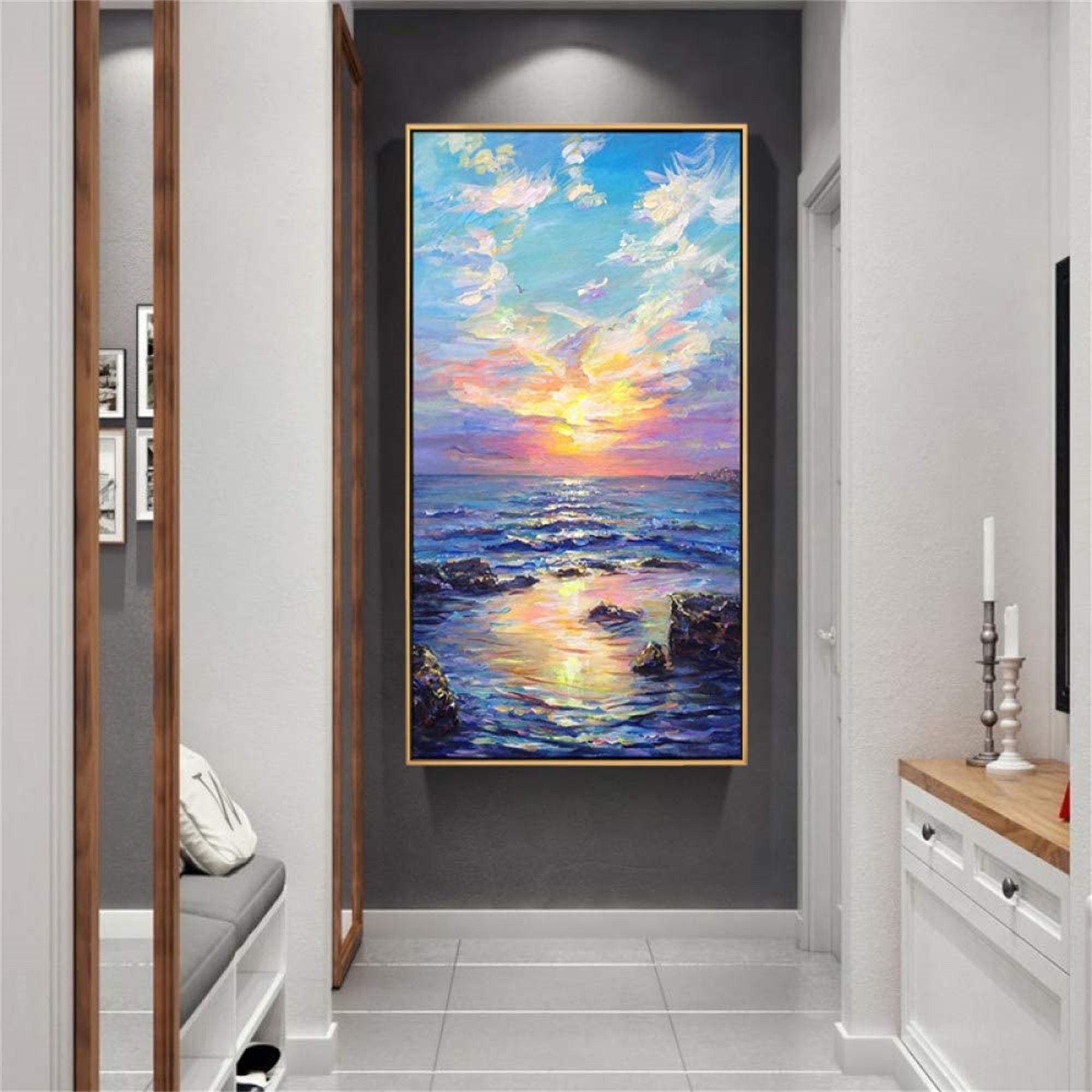 Hand drawnOpera house painting on canvas, art of coral reef wall