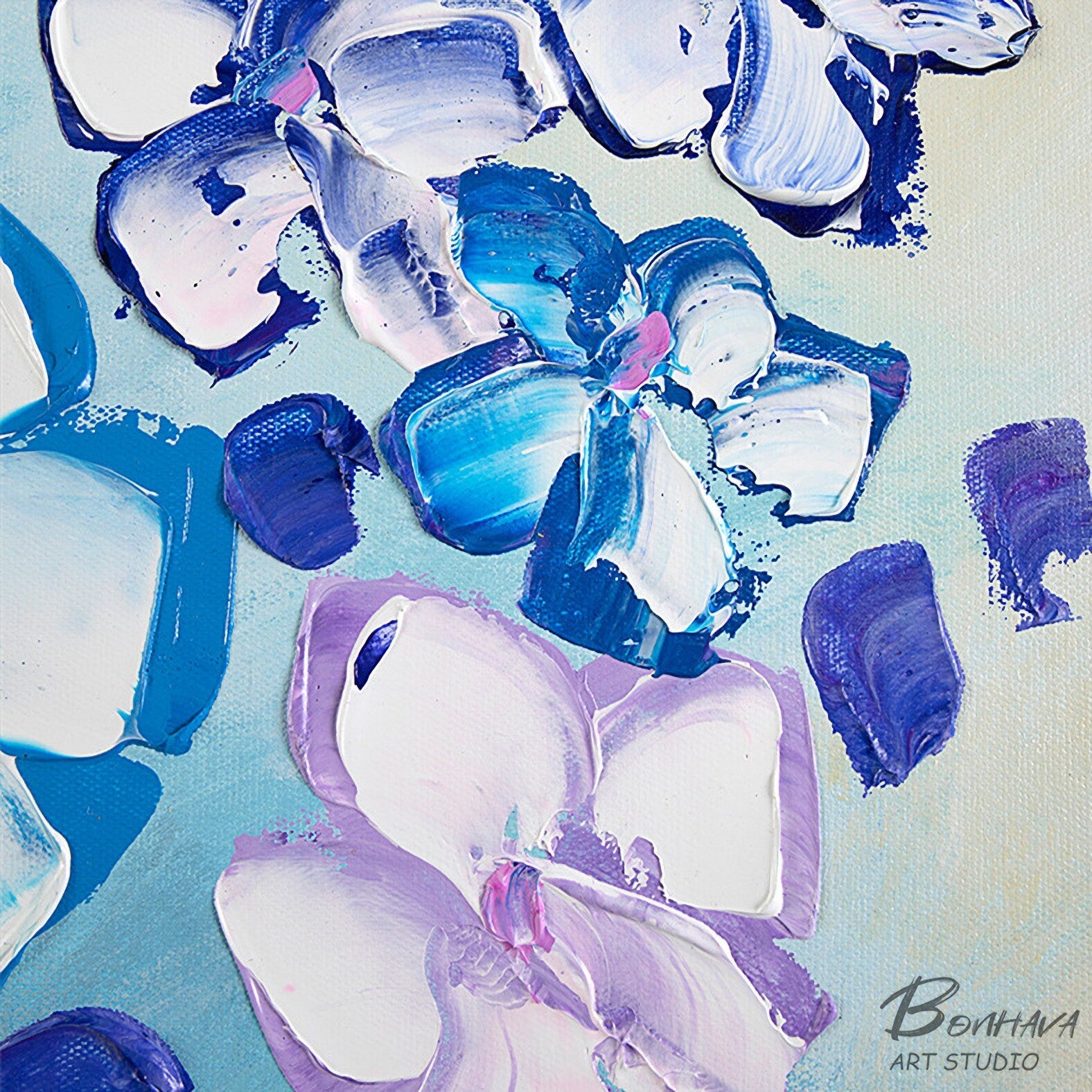 Canvas Wall Art Full Bloosm Flowers Painting Blue Florals Painting, 20"x28" Botanical for Bedroom Living Room