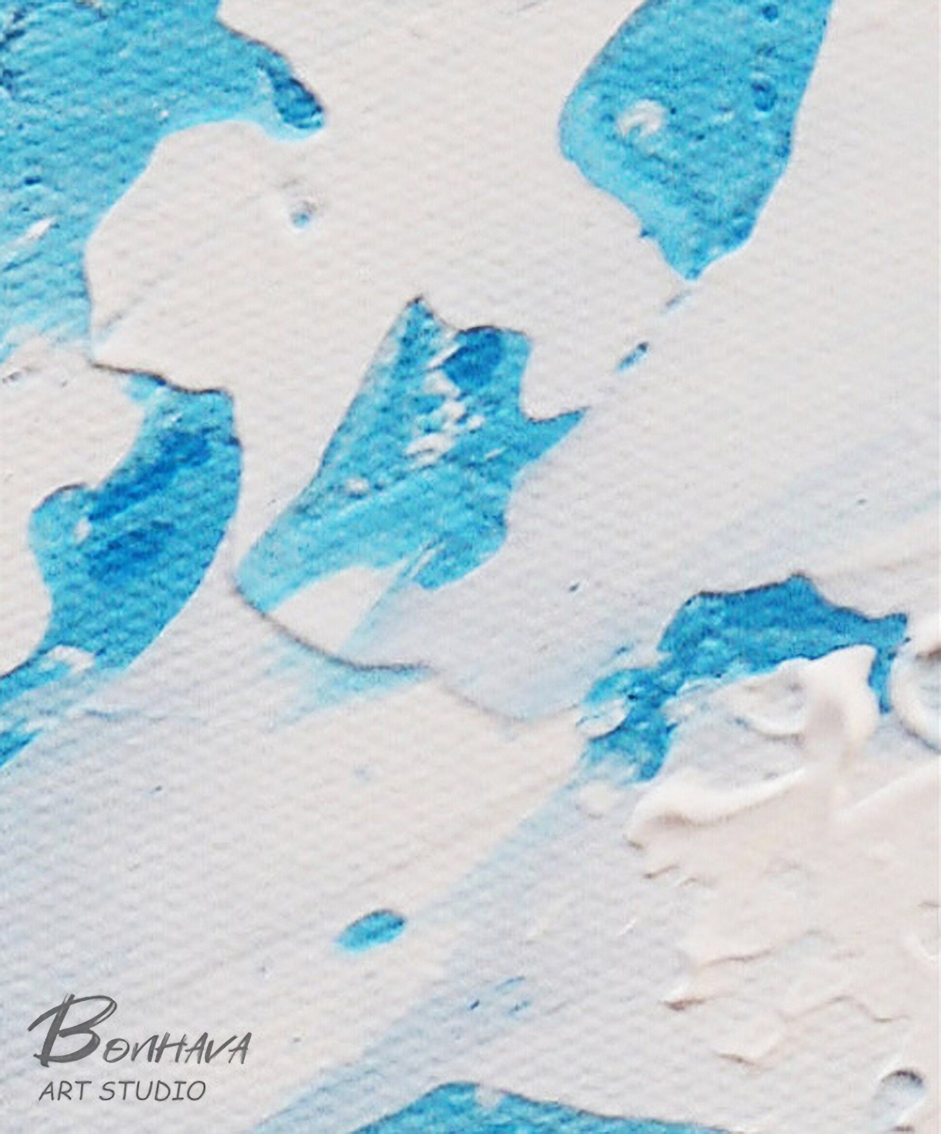 Blue Wave Seascape Wall Art Decor Abstract Canvas Painting Hand-Painted Oil Painting for Home Living Dining Room…
