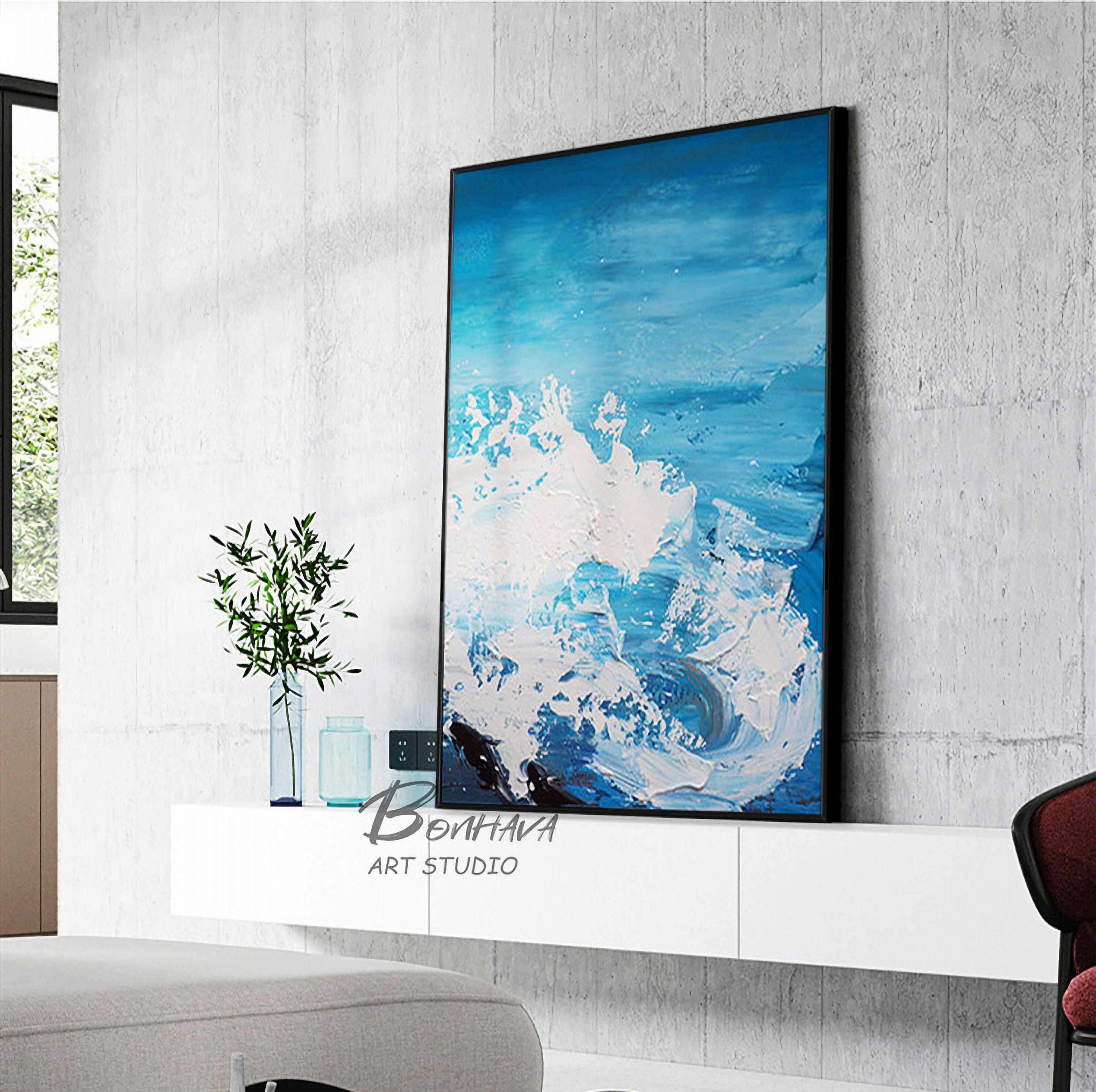 Blue Wave Seascape Wall Art Decor Abstract Canvas Painting Hand-Painted Oil Painting for Home Living Dining Room…