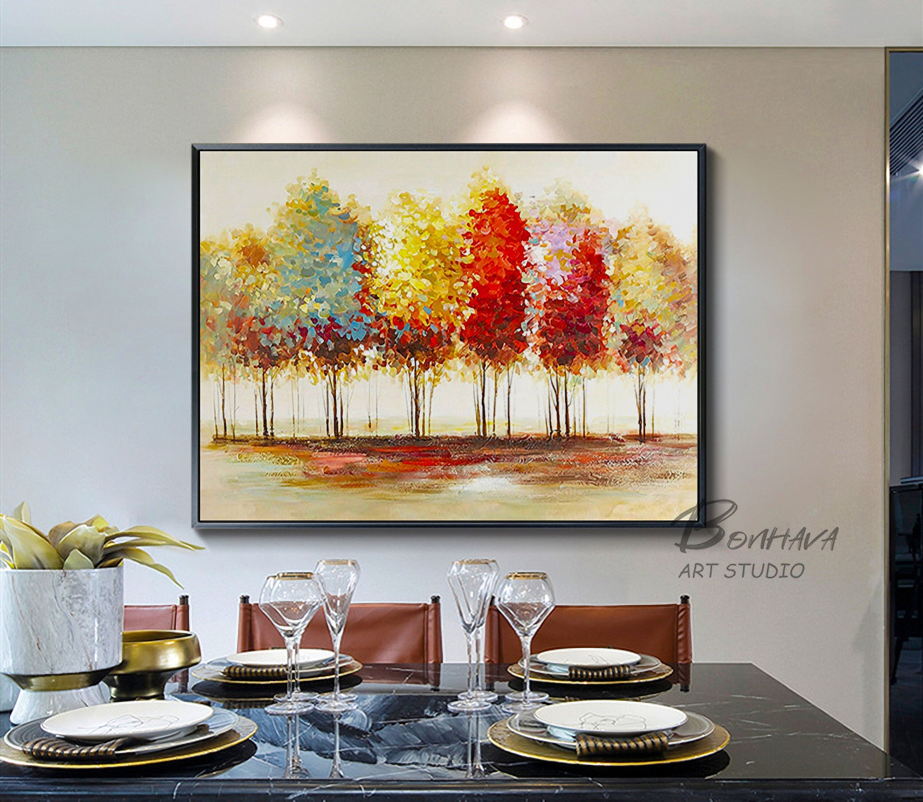 Blooming Gold Leaf and Colorful Tree - Canvas Painting Large Unframed Wall Art Wall Paintings for Living Room Bedroom