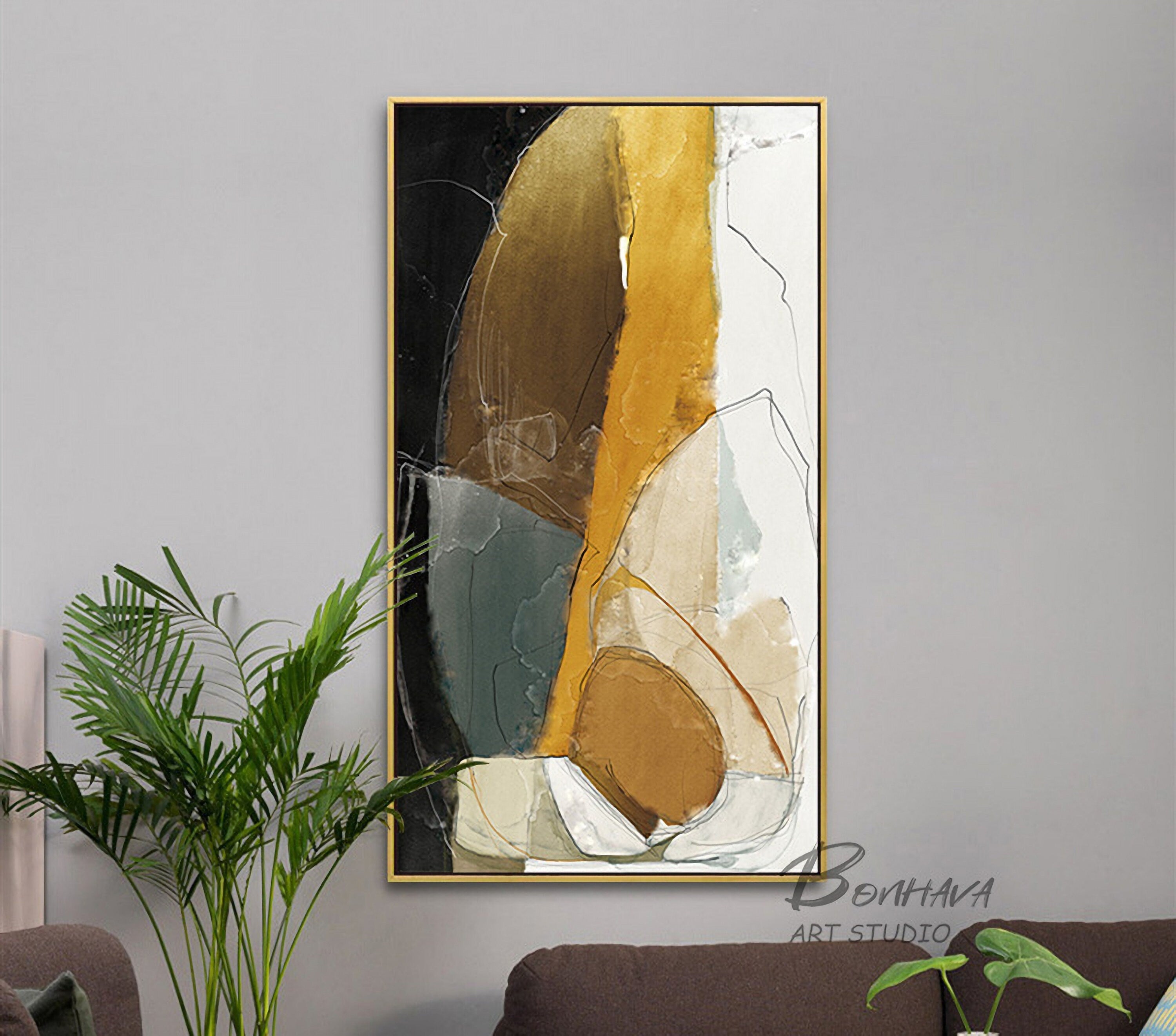 Abstract Style Different Color Blending Wall Art Painting Yellow and White block Wall Pictures for Living Room Bedroom