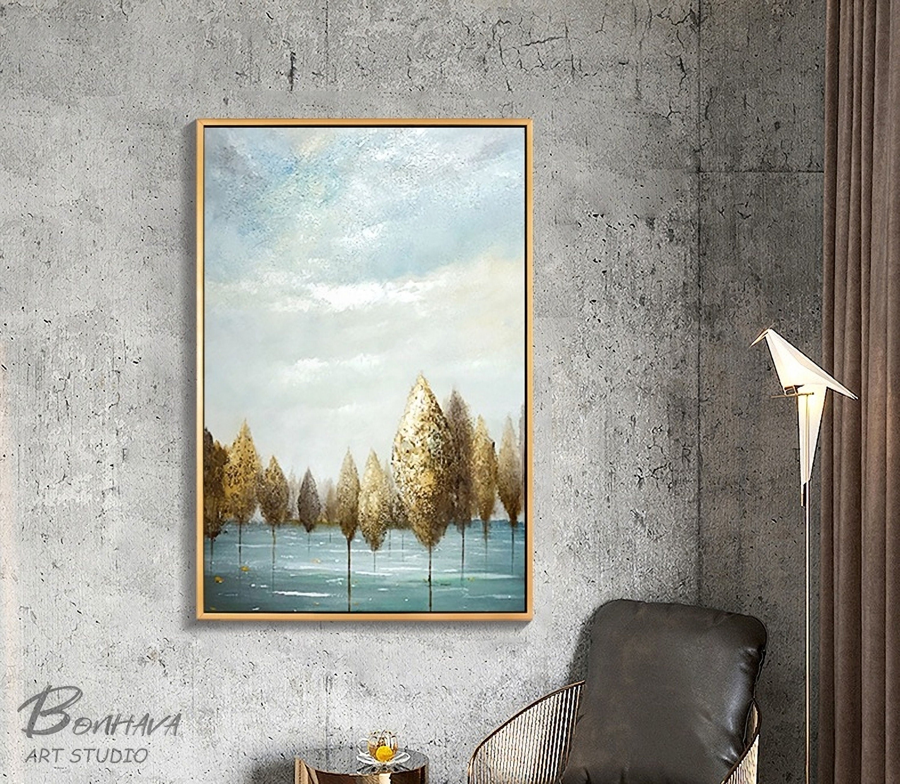 Abstract Nature Canvas Wall Art, Modern Painting Trees in the Forest Oil Painting