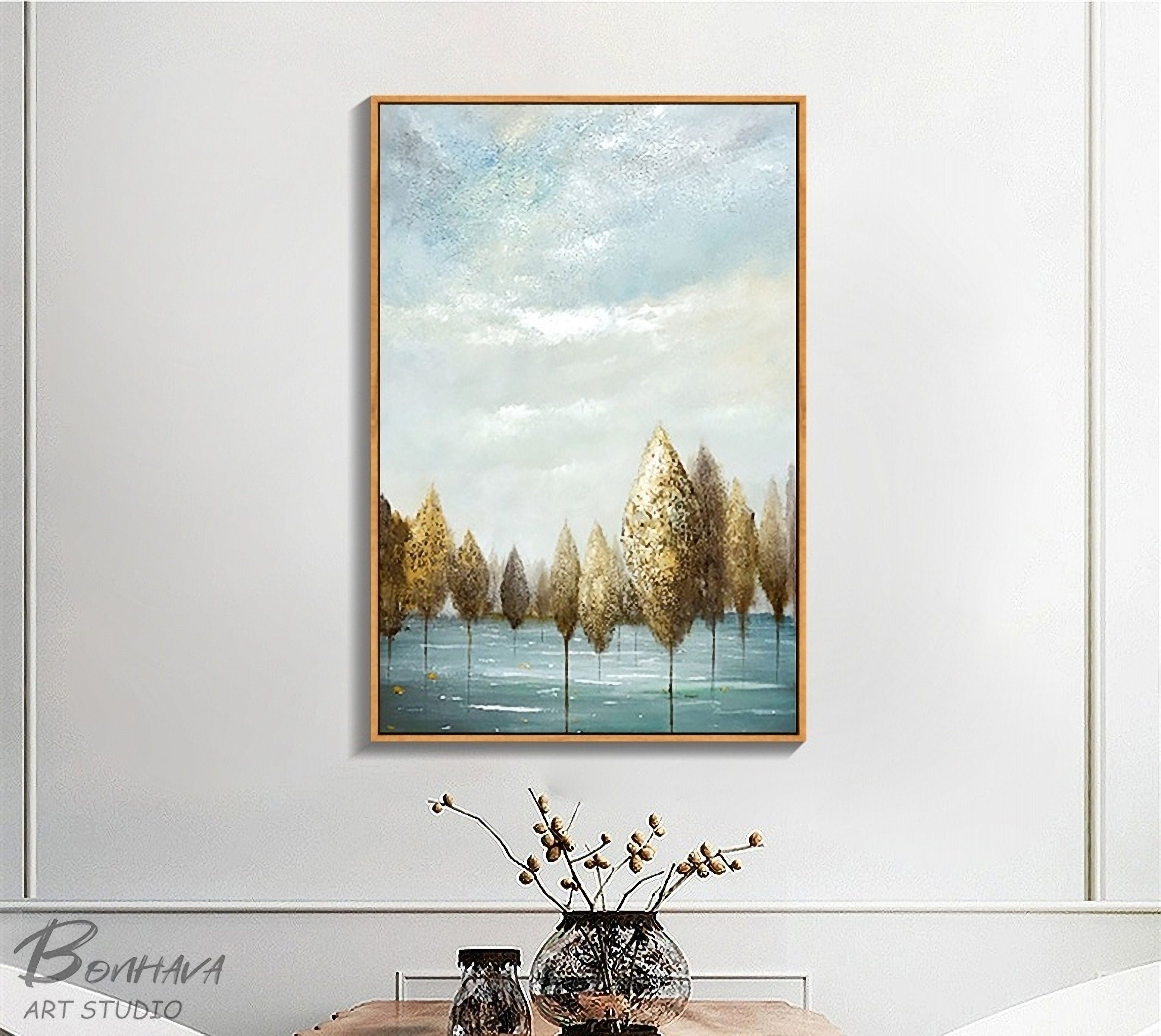 Abstract Nature Canvas Wall Art, Modern Painting Trees in the Forest Oil Painting