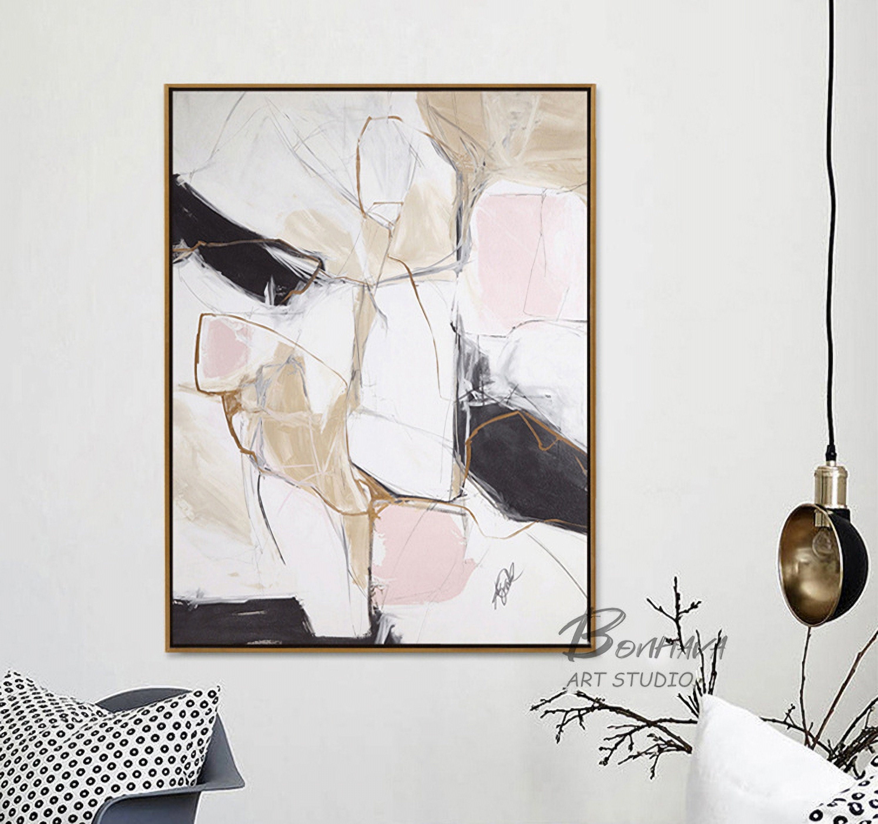 Abstract Acrylic Painting on Canvas, Hand-Painted Painting for Room, 20''×28''
