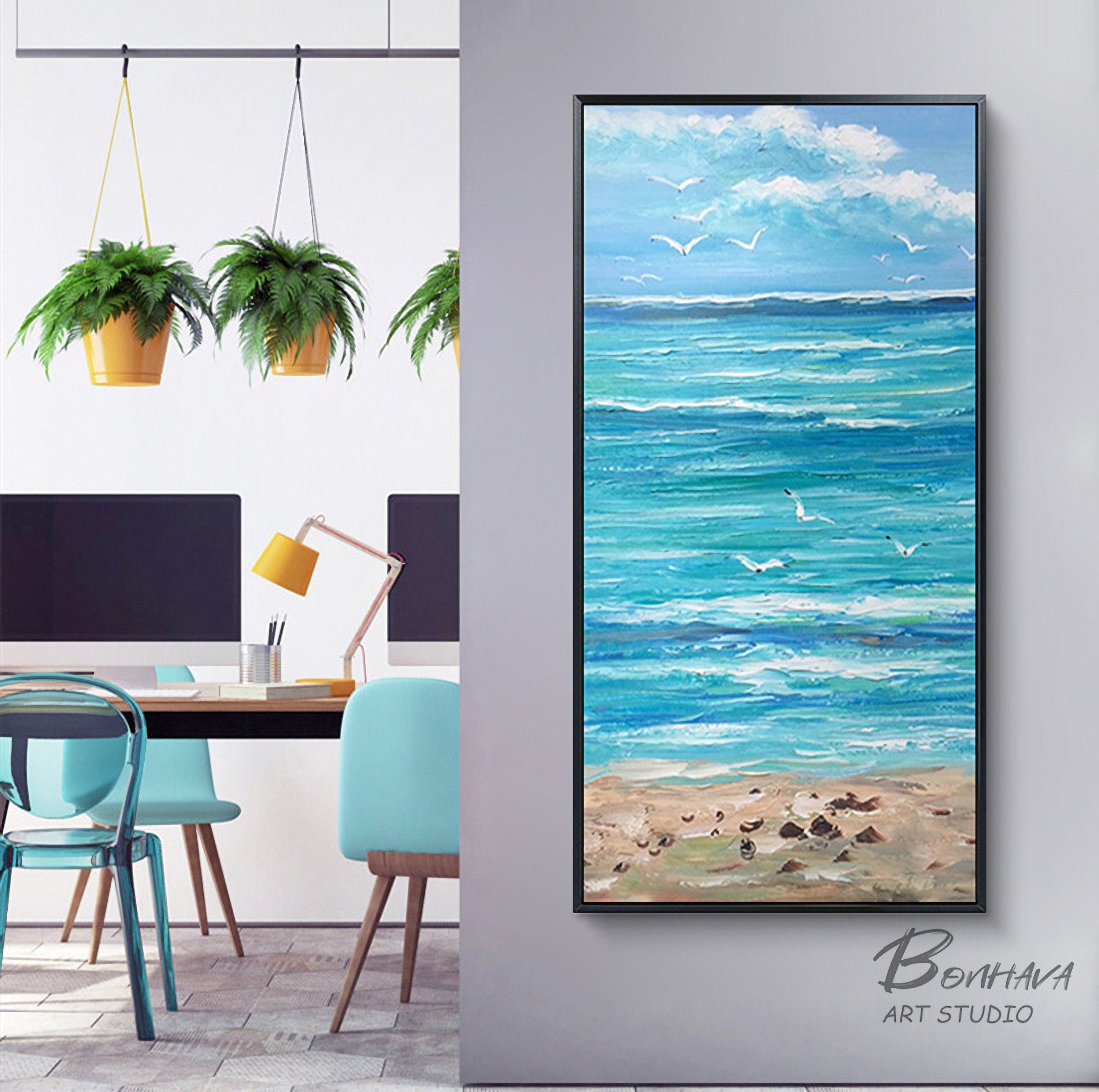 Beach Painting Seascape Wall Art: Ocean Picture Artwork Painting on Canvas for Living Room Bedroom