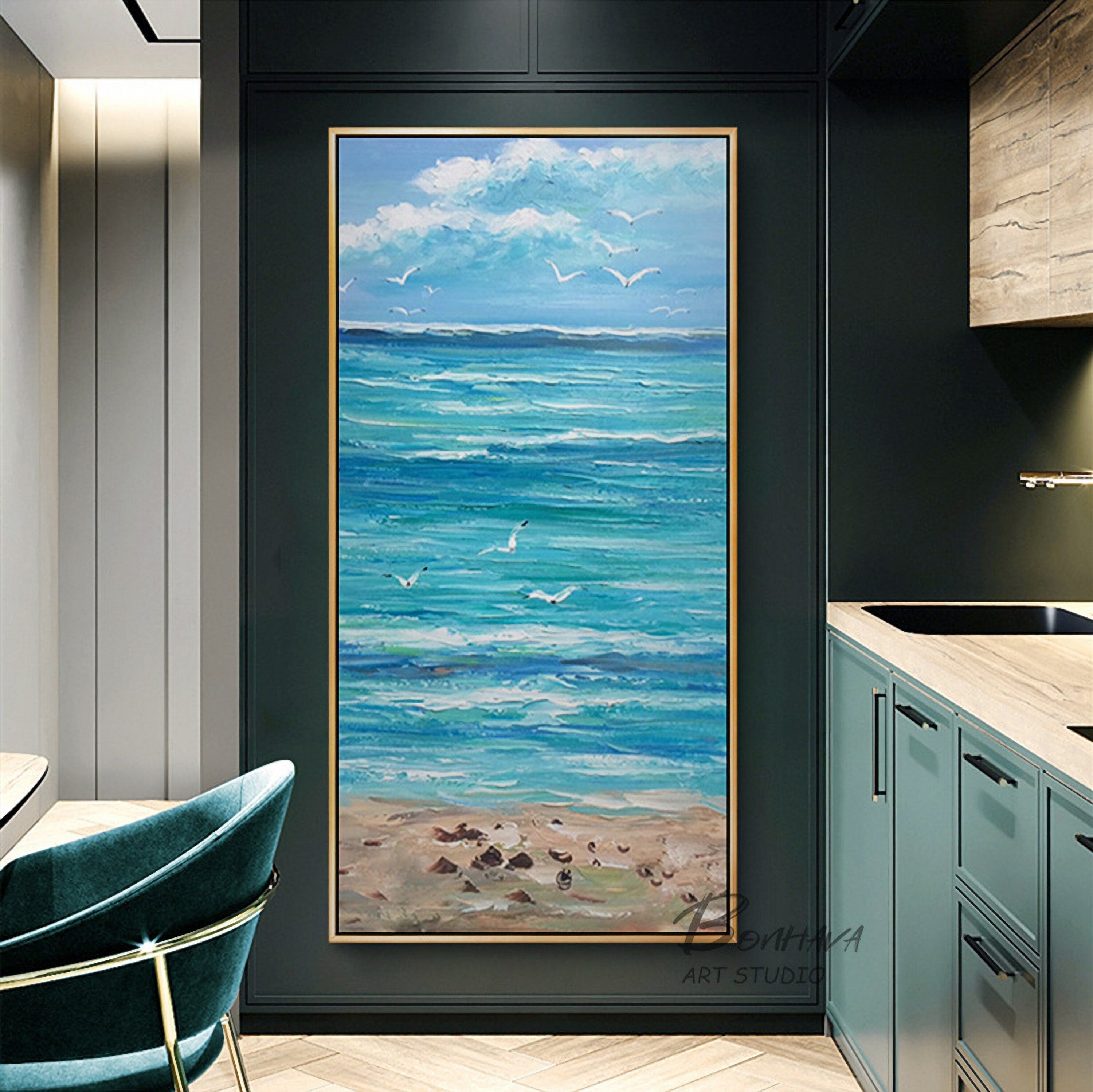 Beach Painting Seascape Wall Art: Ocean Picture Artwork Painting on Canvas for Living Room Bedroom