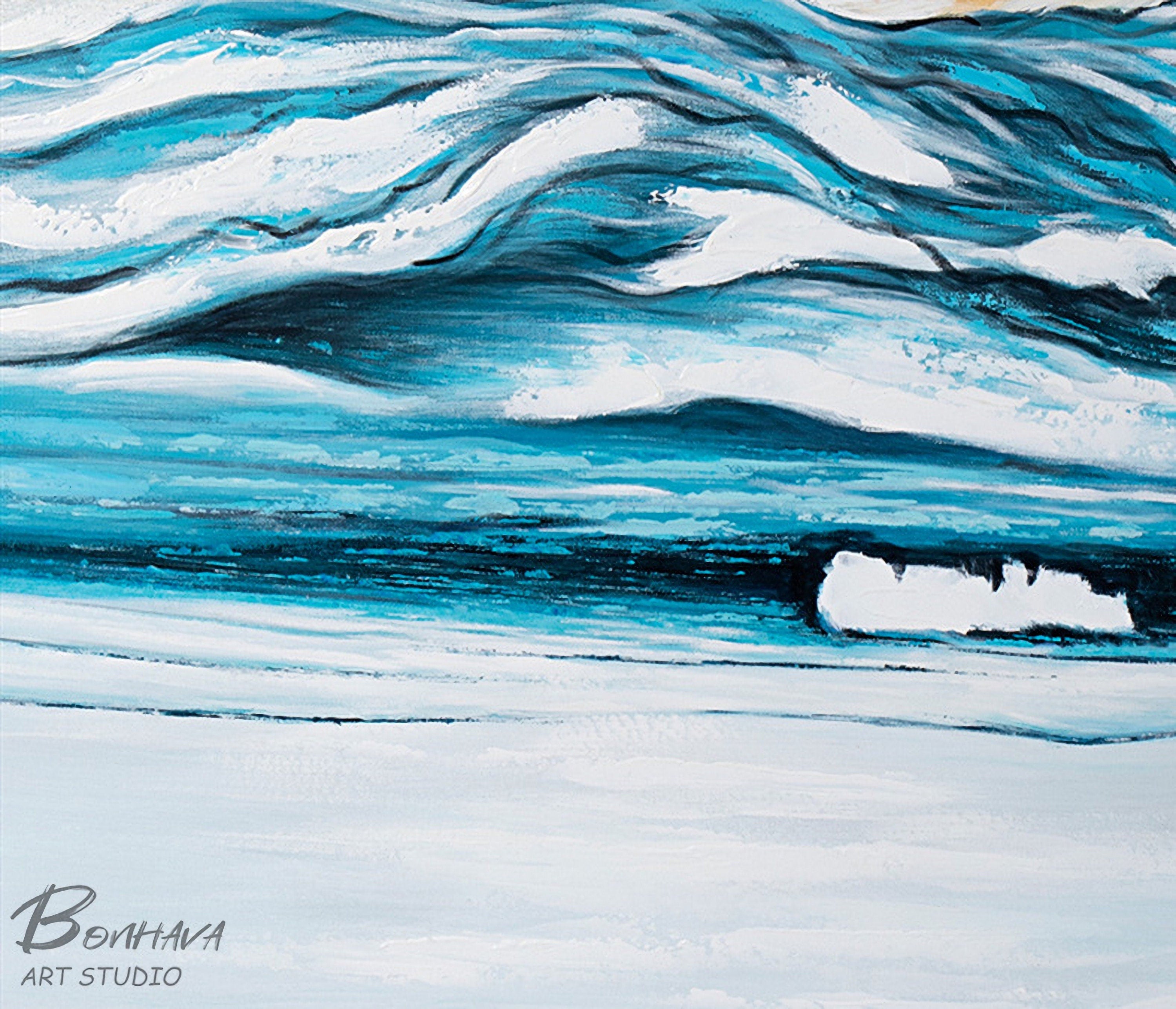 Large Blue Ocean Wall Art, Original Abstract Seascape, Sea Wave Painting on Canvas
