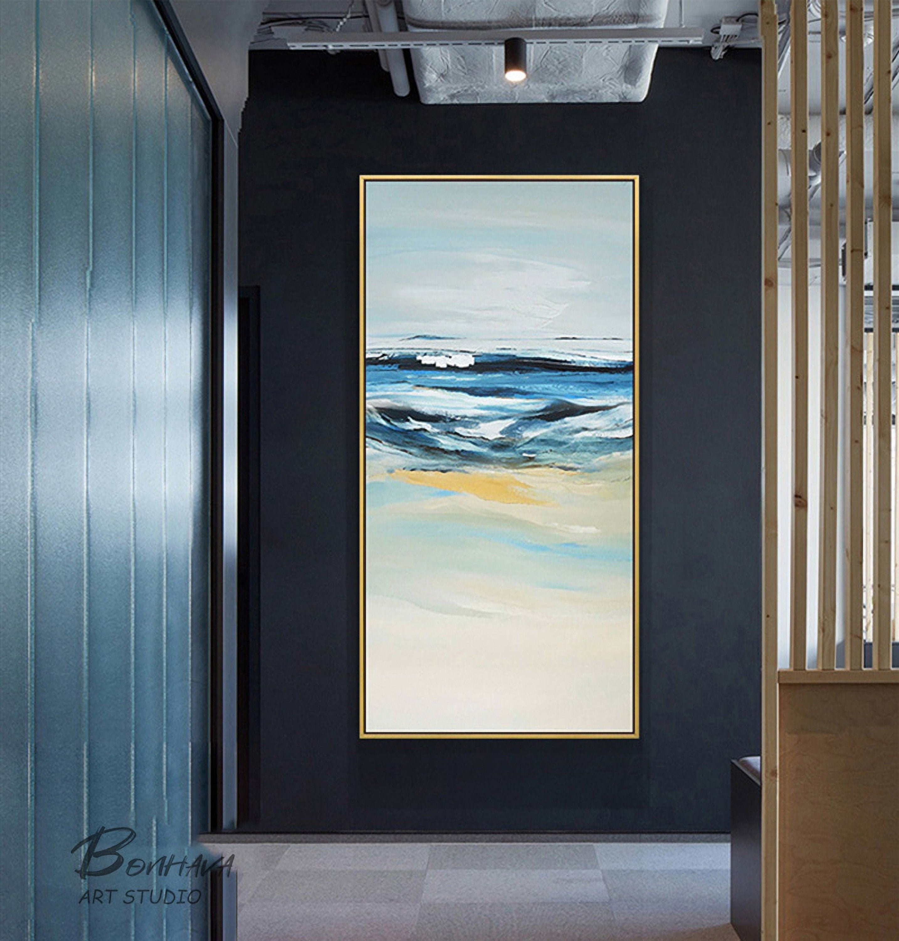 Large Blue Ocean Wall Art, Original Abstract Seascape, Sea Wave Painting on Canvas