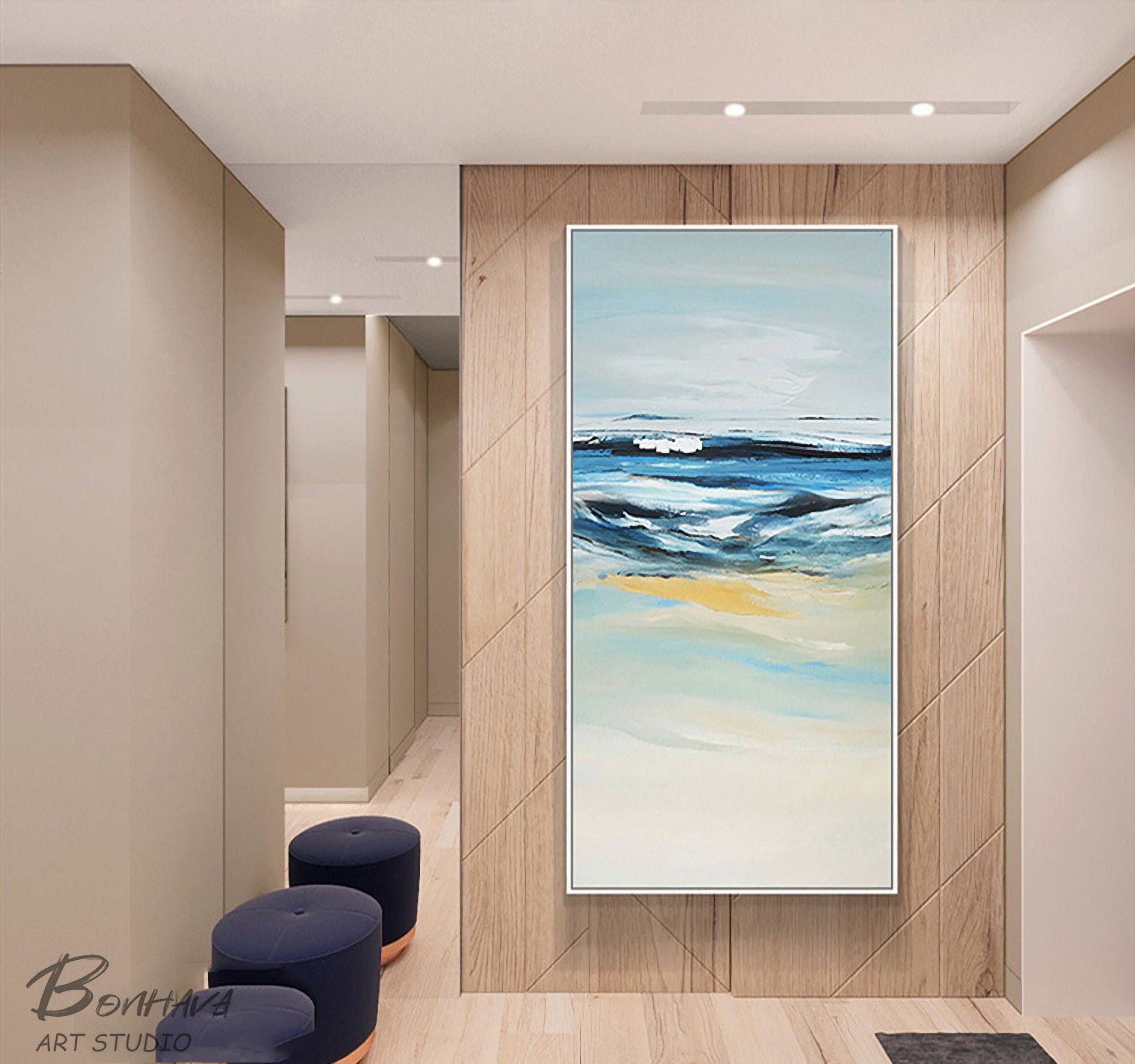 Large Blue Ocean Wall Art, Original Abstract Seascape, Sea Wave Painting on Canvas