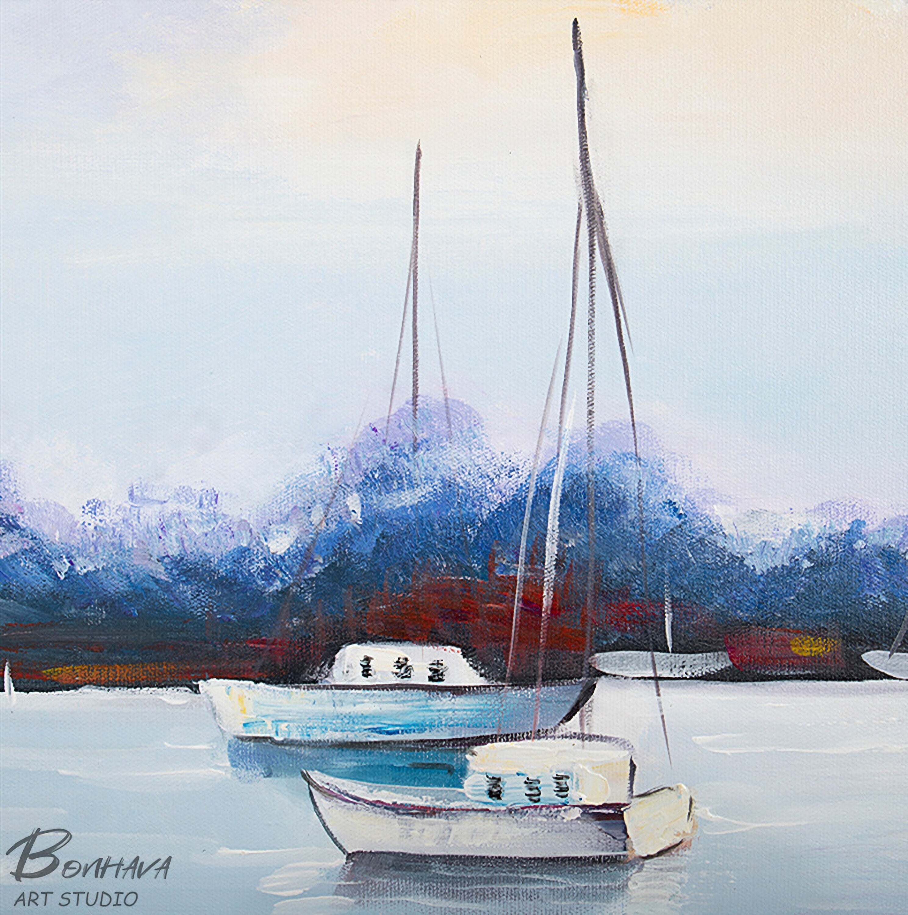 Sailboat Canvas Painting, Abstract Sailing Ship Wall Art, Nautical Artwork for Bedroom