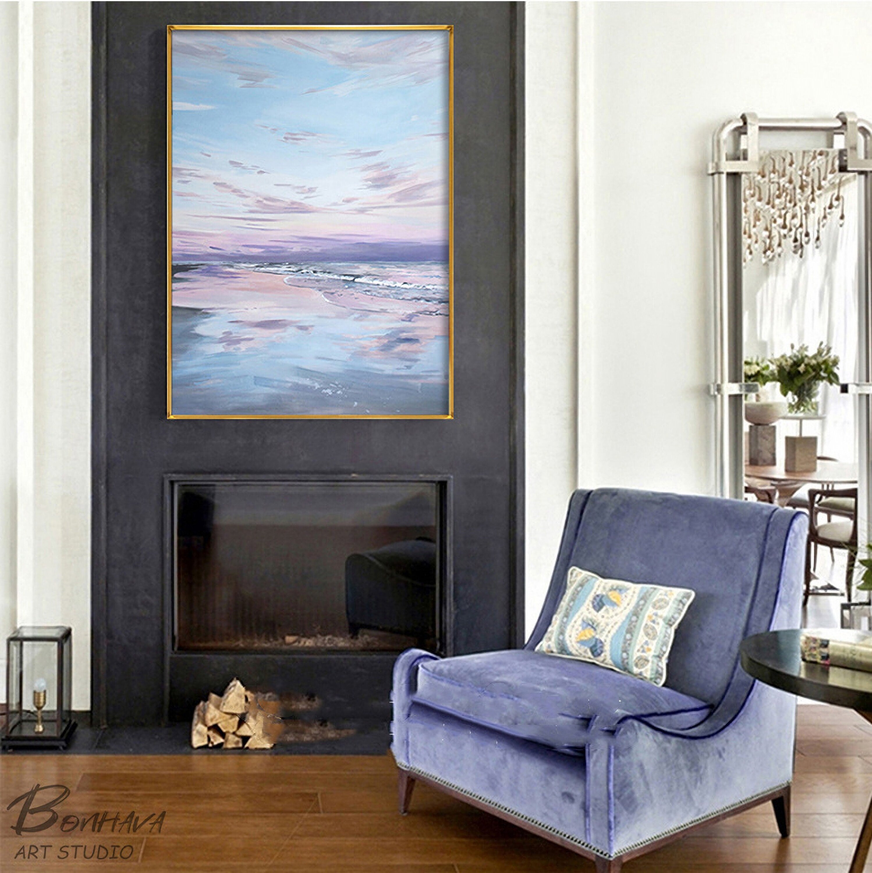 Clouds in The Sky Wall Art, Sea and Sky Oil Painting, Abstract Seascape Canvas Painting