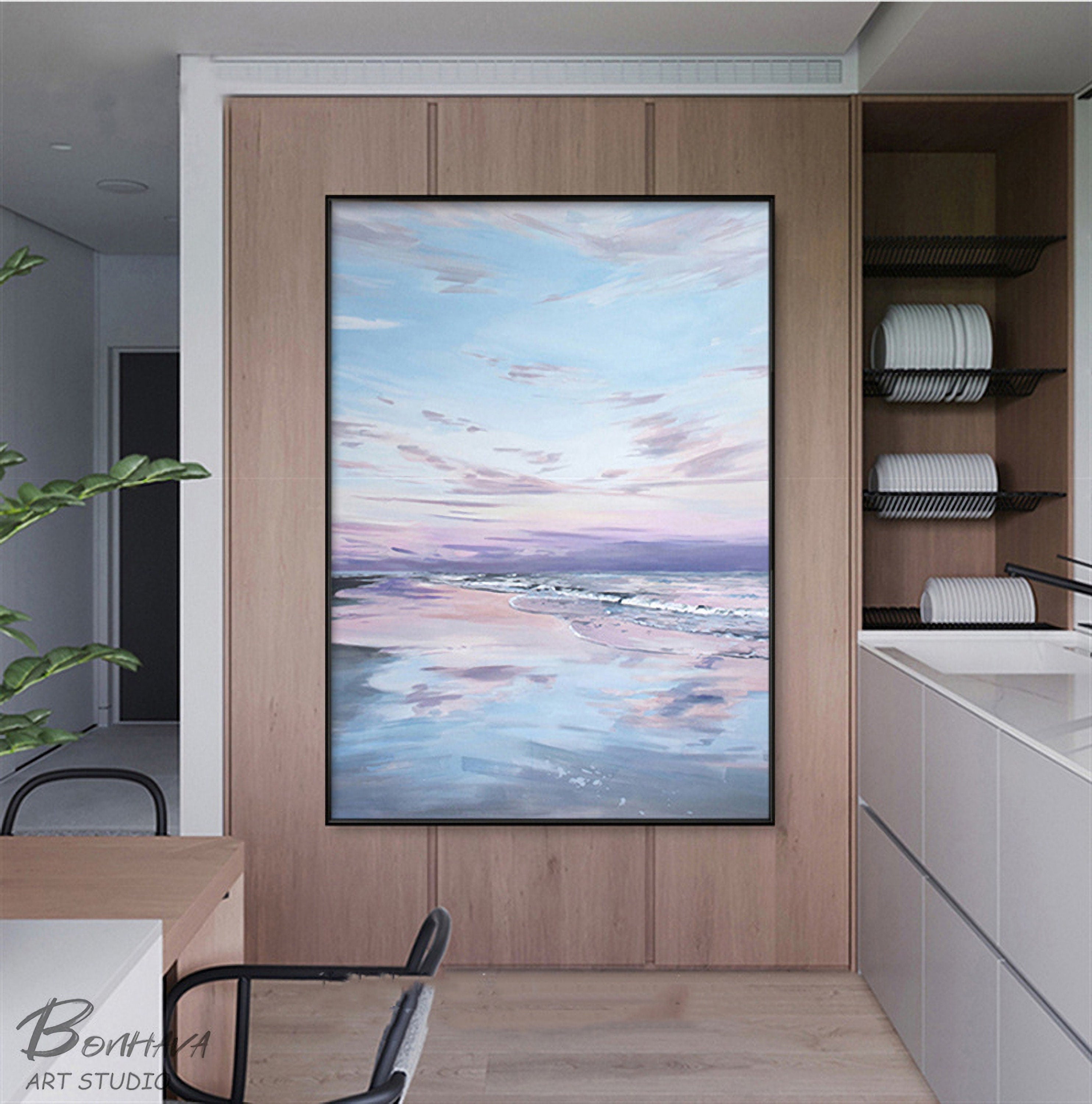 Clouds in The Sky Wall Art, Sea and Sky Oil Painting, Abstract Seascape Canvas Painting