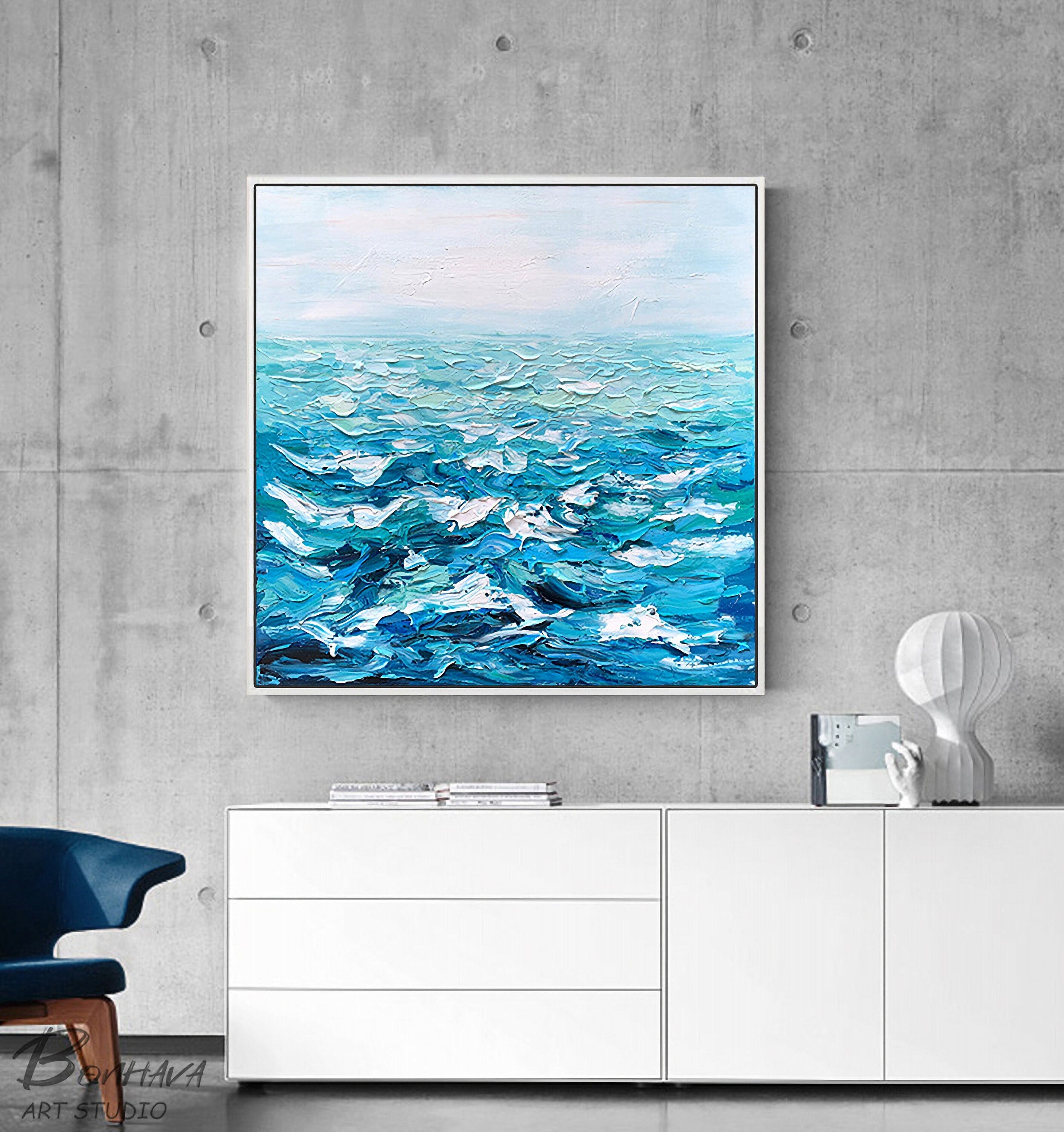 Blue Wave Seascape Painting, Wall Art Decor, Abstract Canvas Painting, Abstract Seascape Oil Painting