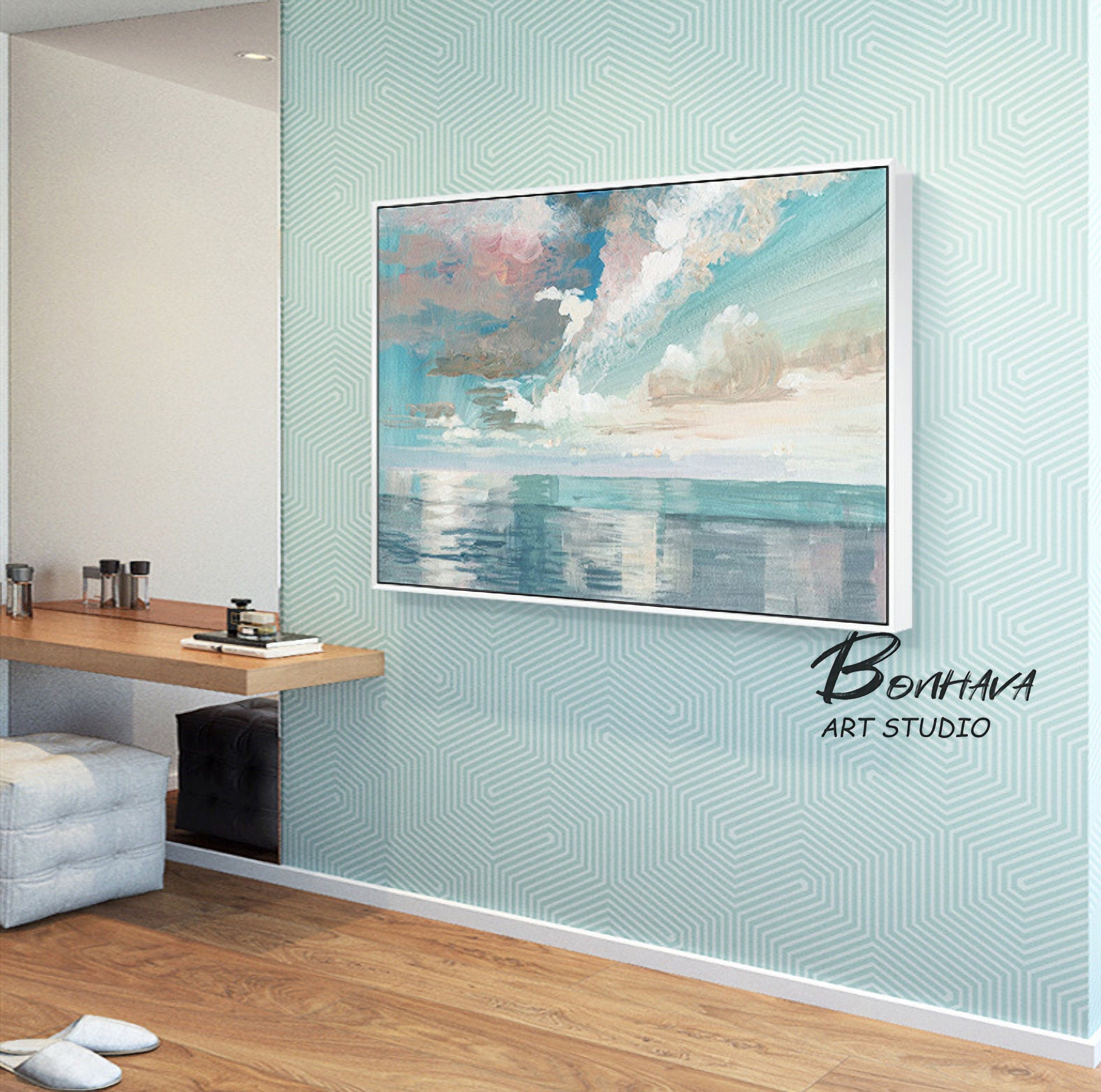 Ocean and Sky Abstract Oil Painting, Seascape Canvas Painting, Sea Canvas Wall art