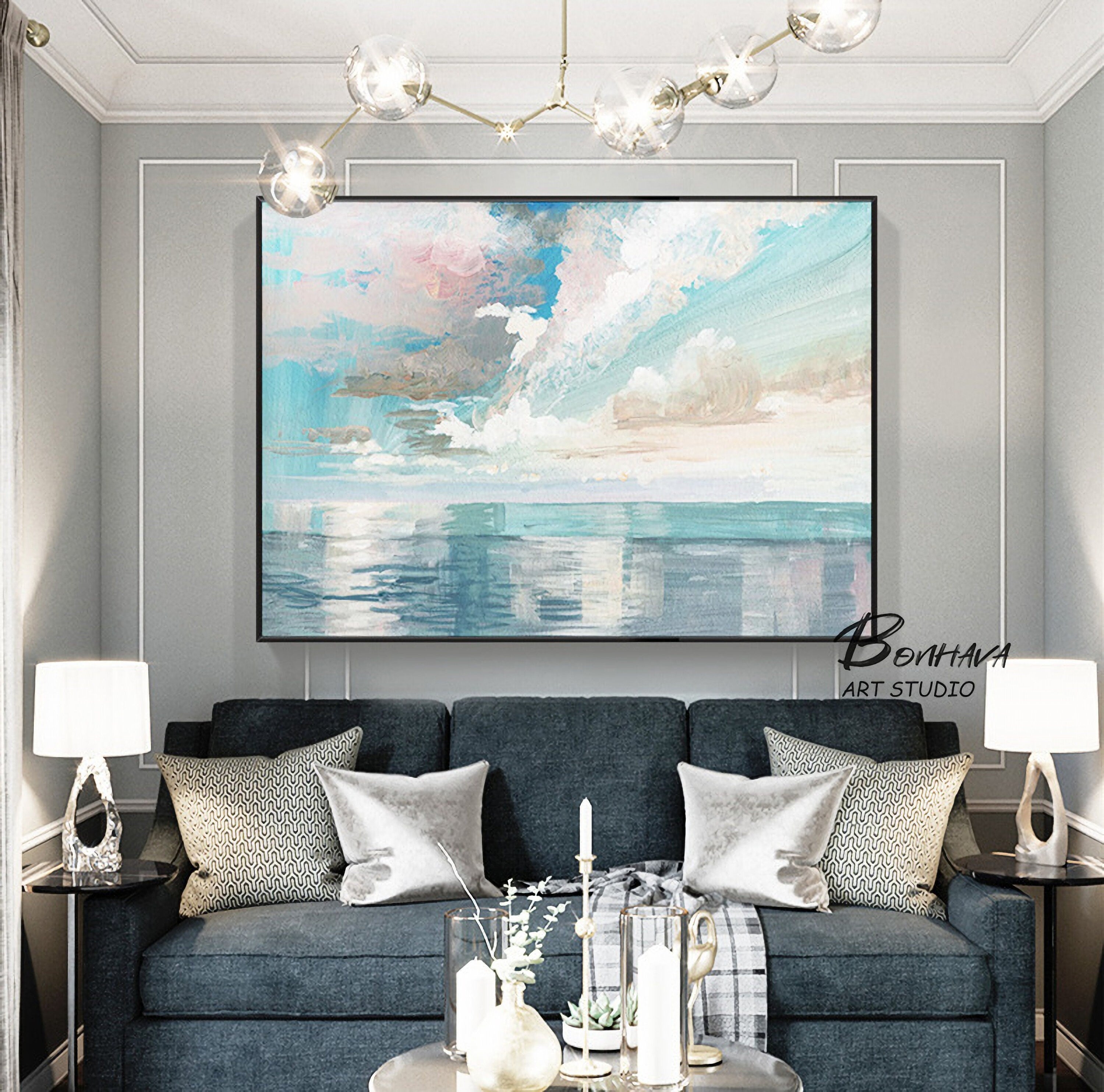 Ocean and Sky Abstract Oil Painting, Seascape Canvas Painting, Sea Canvas Wall art