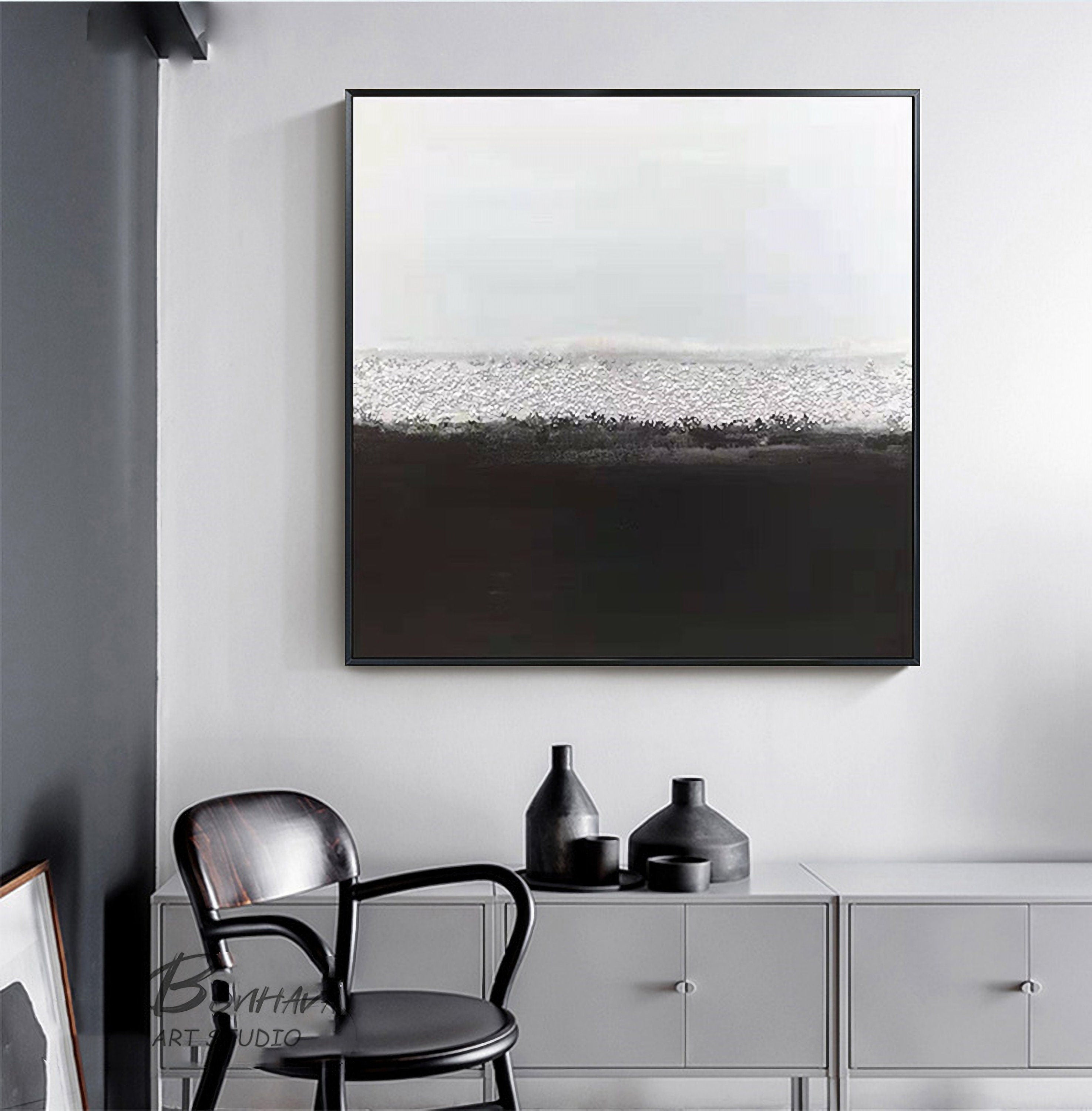 Black and White Abstract Painting, Large Abstract Painting, Large Canvas Art, Handmade Large Wall Art, Living Room Decor, Set…