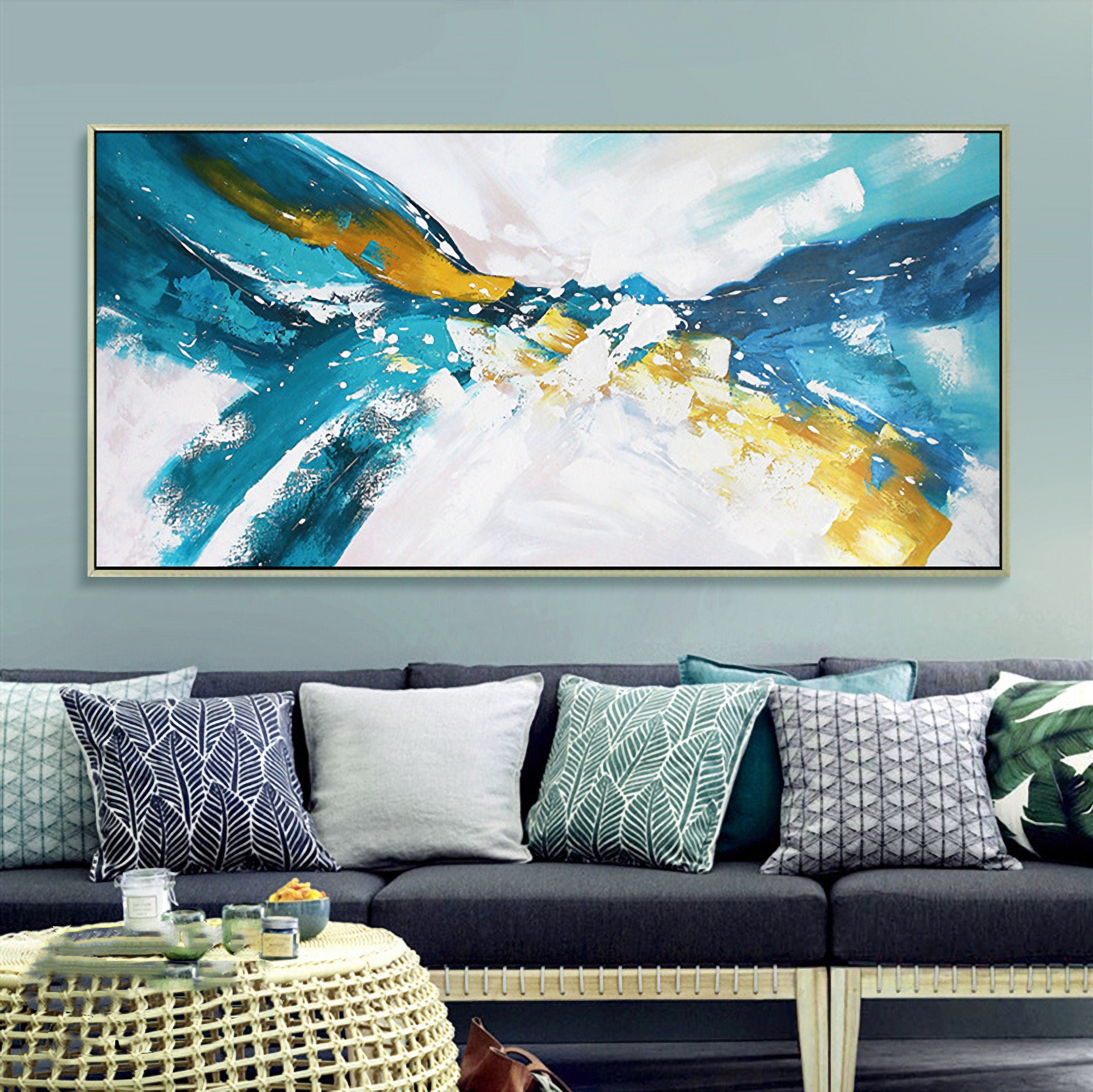 Blue and White Abstract Painting, Abstract Wall Decor, Large Wall Art, Original Abstract Art on Canvas
