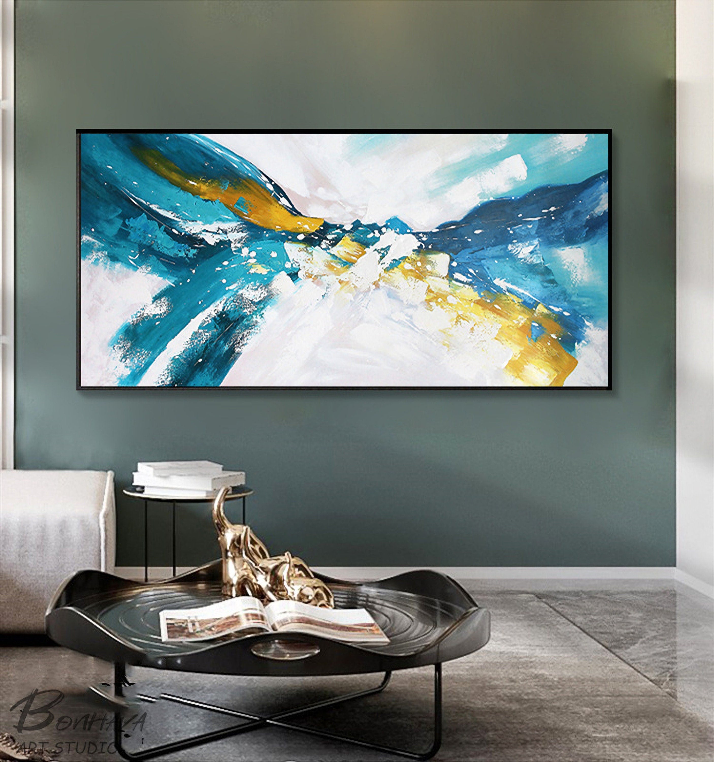 Blue and White Abstract Painting, Abstract Wall Decor, Large Wall Art, Original Abstract Art on Canvas