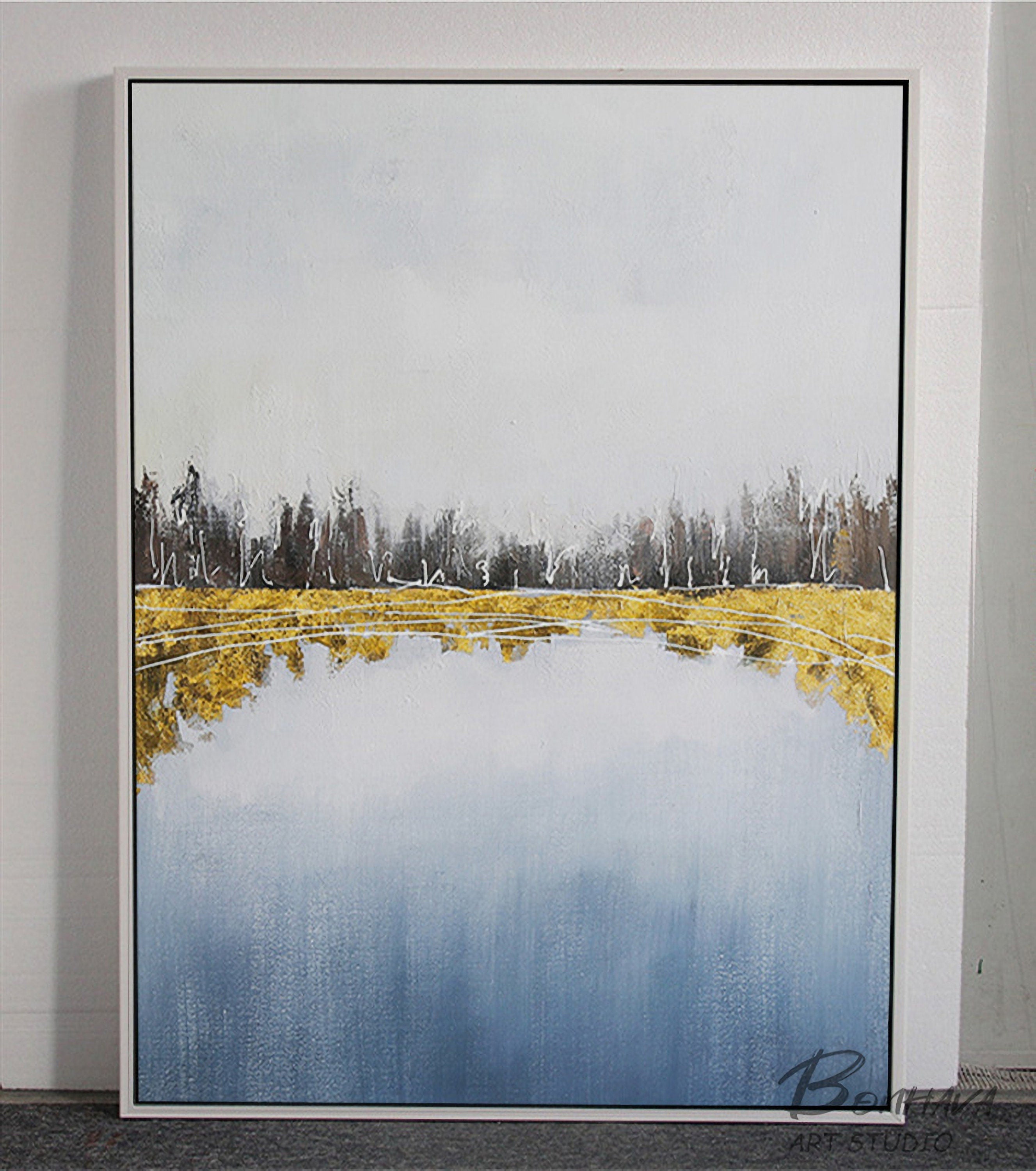 Gray and Gold Abstract Painting, Acrylic Painting on Canvas, Minimalist Painting, Large Abstract Artwork