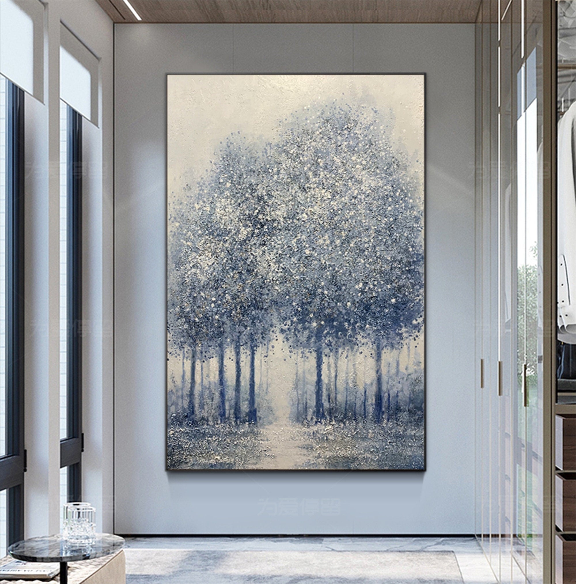 Pure hand painted oil painting gray forest landscape hanging painting post modern handmade mural art decorative painting