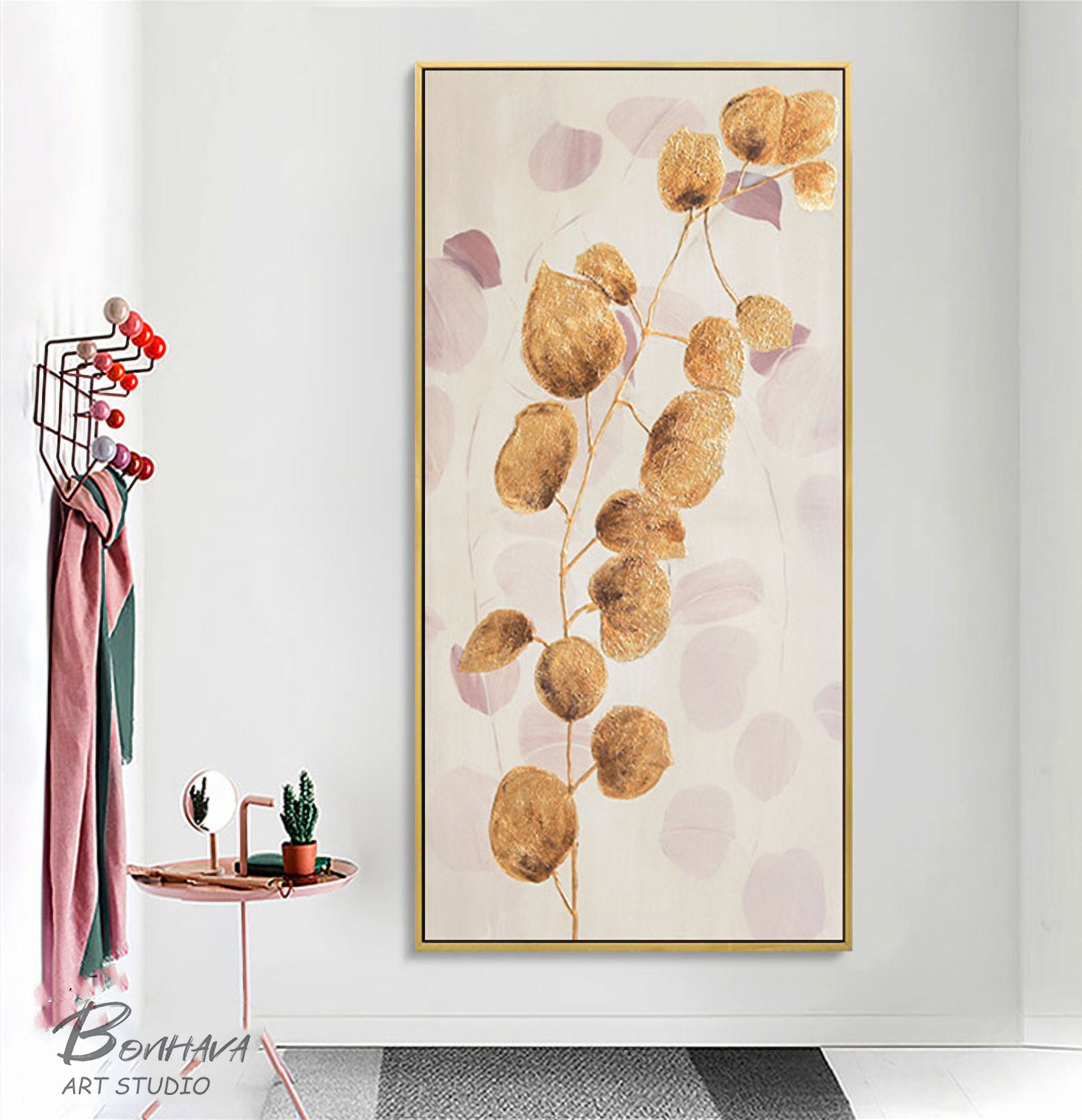 Gold Leaf Abstract Painting, Gold Minimalist Abstract Painting, Original Oil Painting on Canvas, Modern Abstract Artwork