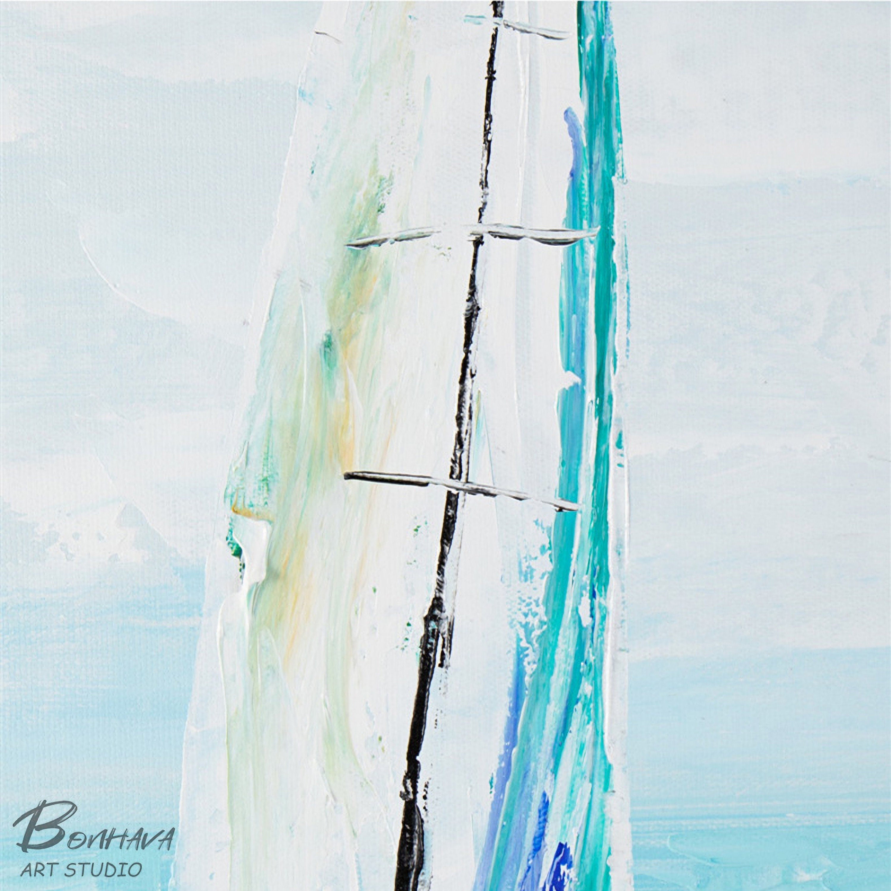 Set of 2 Blue Ocean Painting, Whale and Boat Abstract Painting on Canvas, Seawave Acrylic Painting, Original Seascape Wall…