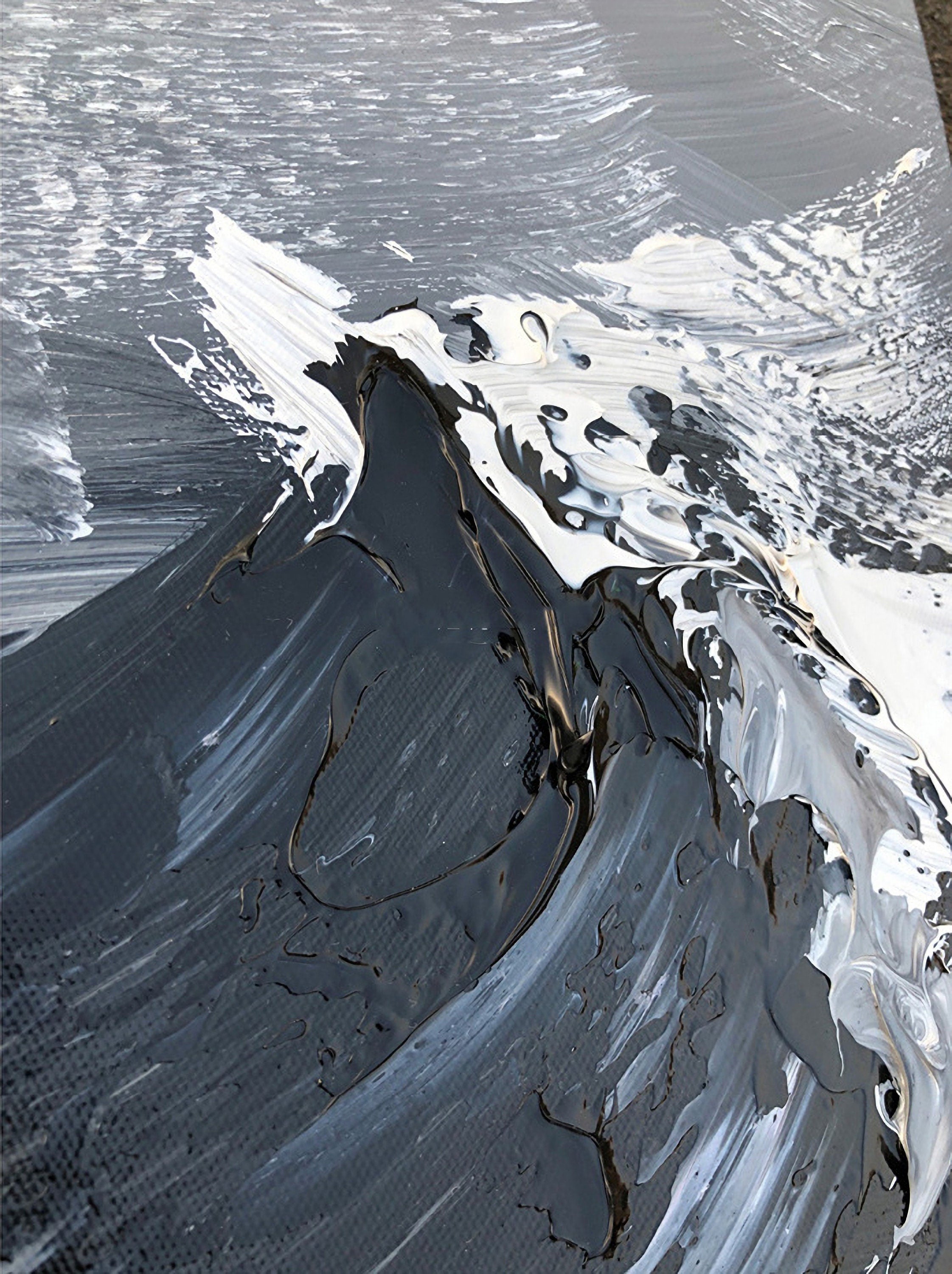 Original Sea Abstract Oil Painting, Waves Texture Painting, Large White and Black Painting, Large Ocean Canvas Painting