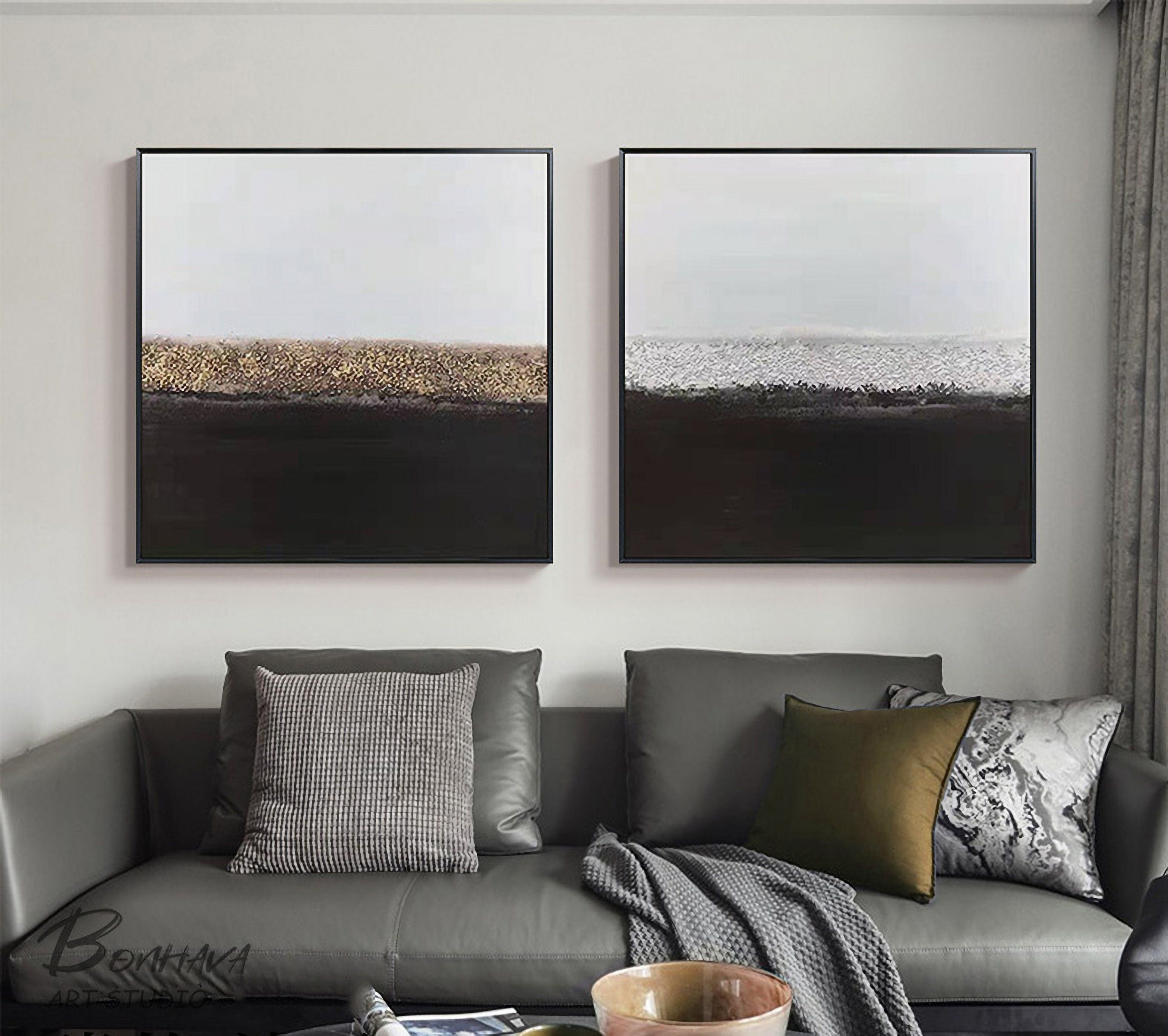 Black and White Abstract Painting, Large Abstract Painting, Large Canvas Art, Handmade Large Wall Art, Living Room Decor, Set…
