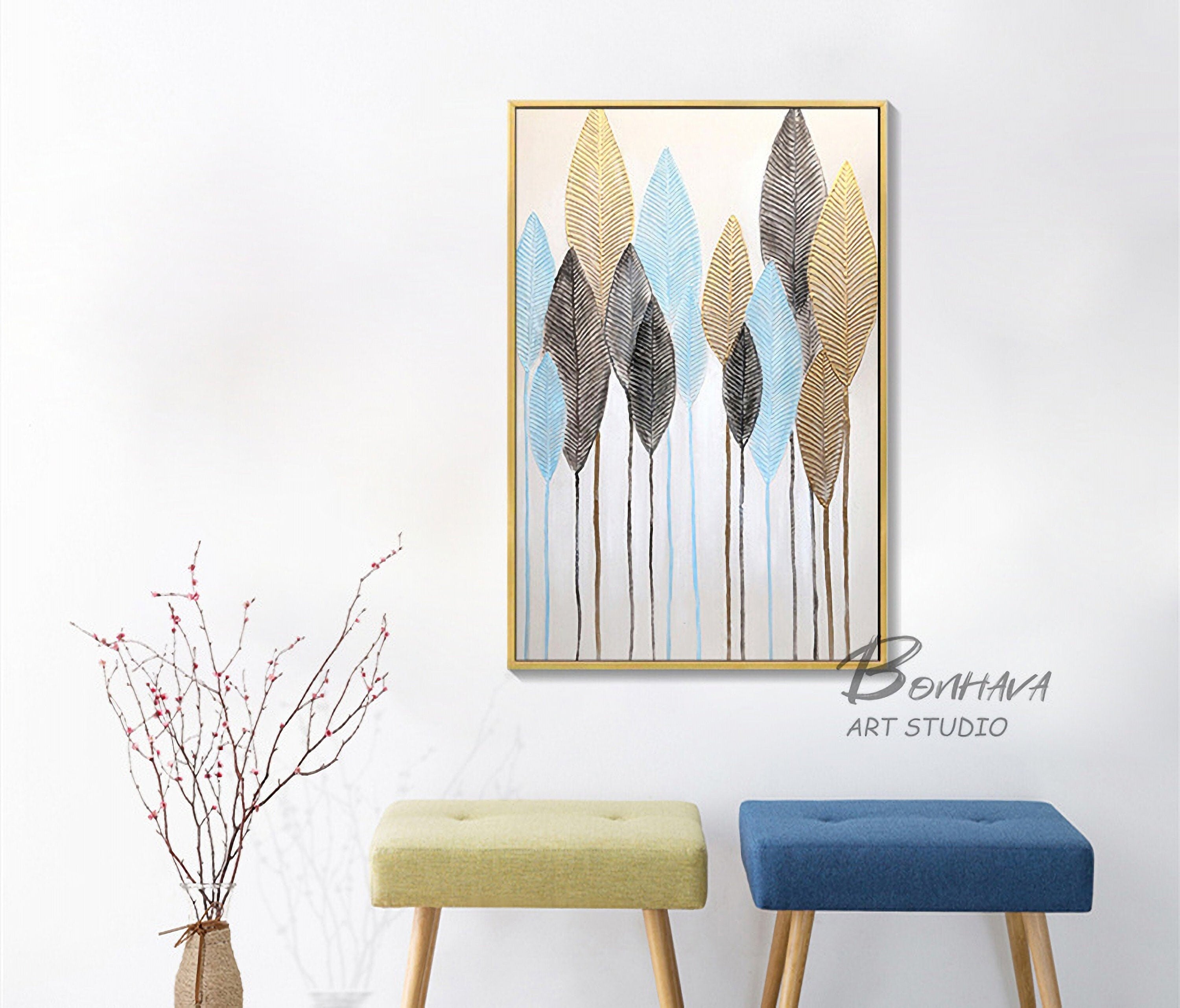 Modern Abstract Tree Leaves Wall Art Decor Canvas Painting Kitchen Pictures for Home Living Dining Room