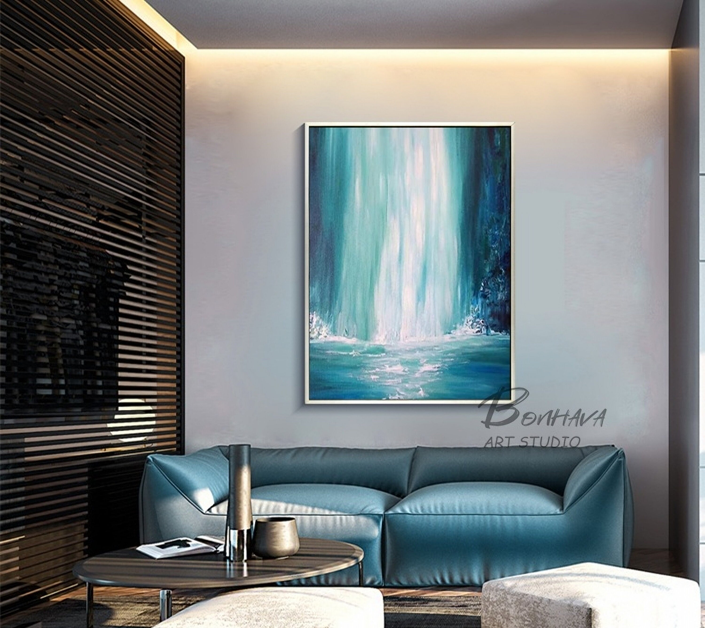 Wall Art Canvas Painting Waterfall Wave Wall Pictures for Living Room Home Decoration-50x70 cm