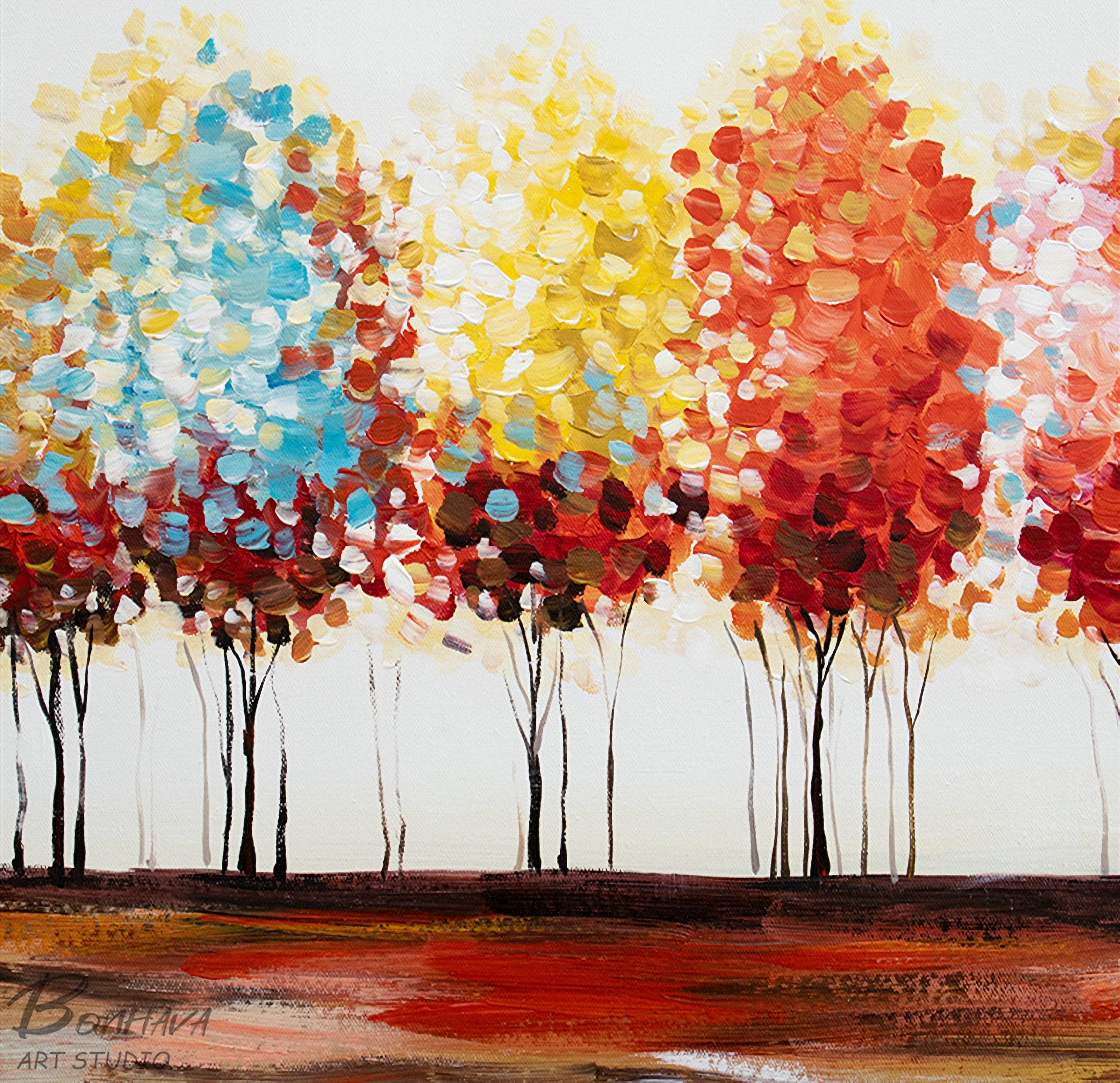 Blooming Gold Leaf and Colorful Tree - Canvas Painting Large Unframed Wall Art Wall Paintings for Living Room Bedroom
