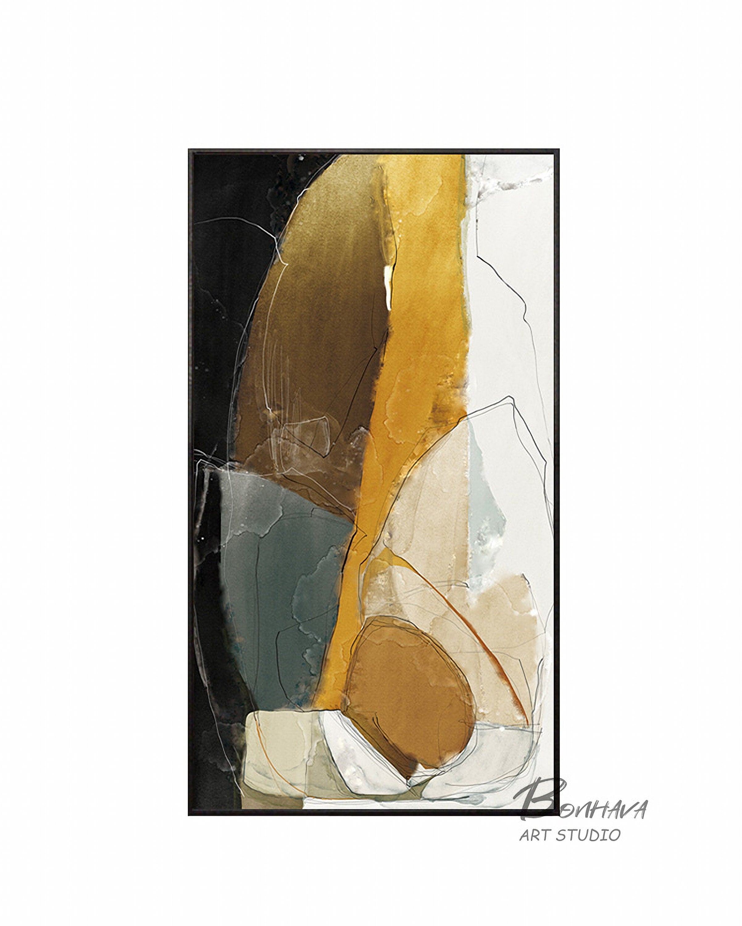 Abstract Style Different Color Blending Wall Art Painting Yellow and White block Wall Pictures for Living Room Bedroom