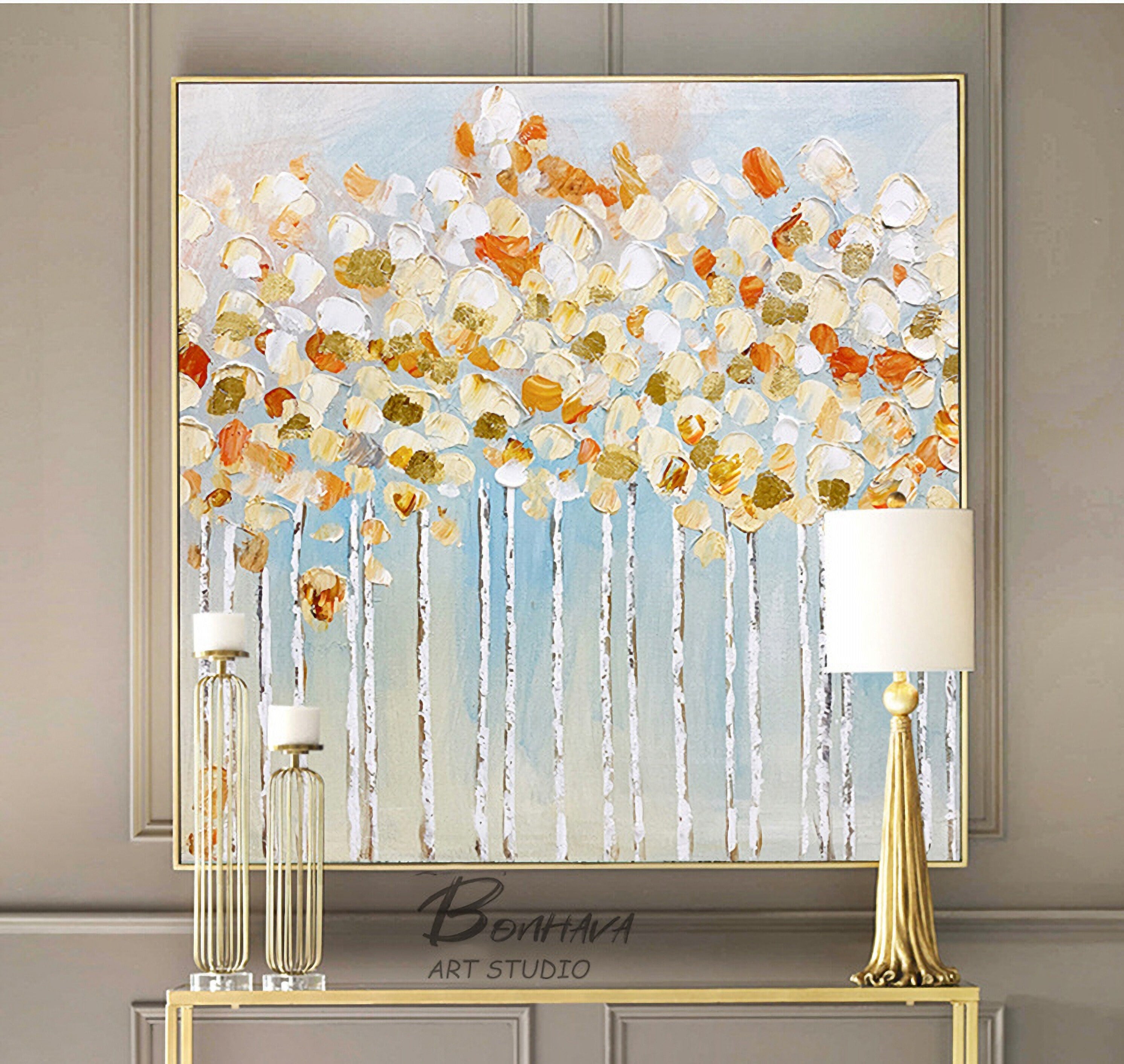 Abstract Flowers Painting Bloosom Modern Floral Pallet Knife Painting for Bedroom Kitchen Dinning Room Living Room Office…