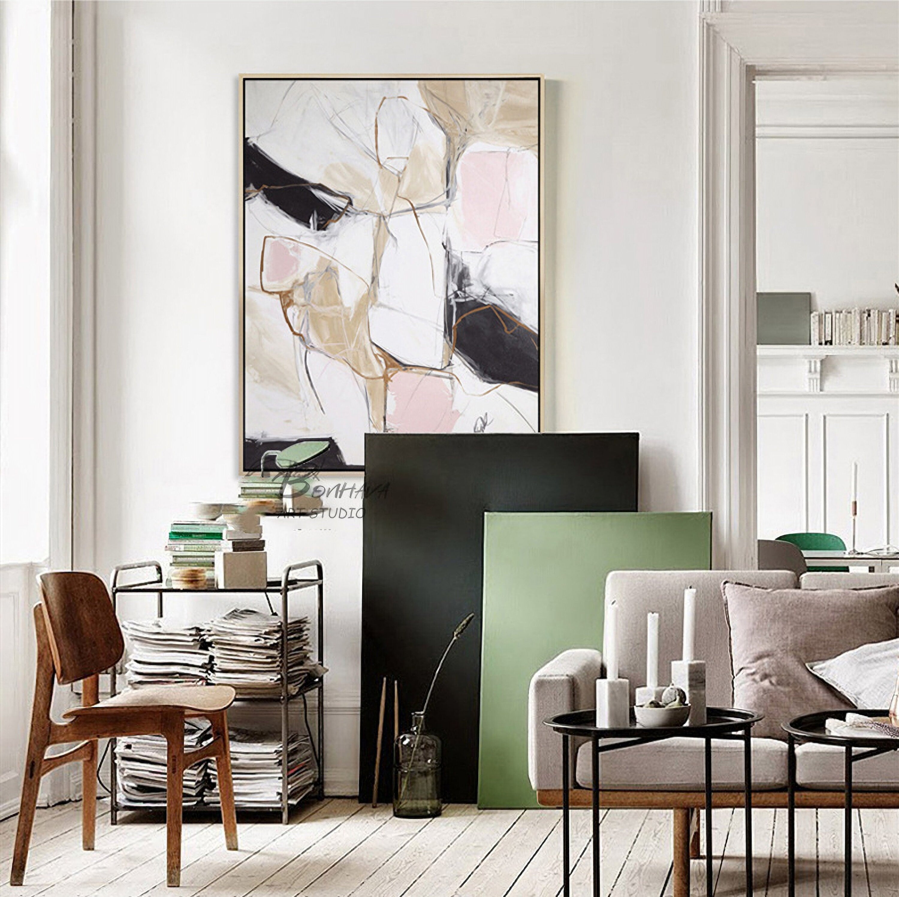 Abstract Acrylic Painting on Canvas, Hand-Painted Painting for Room, 20''×28''