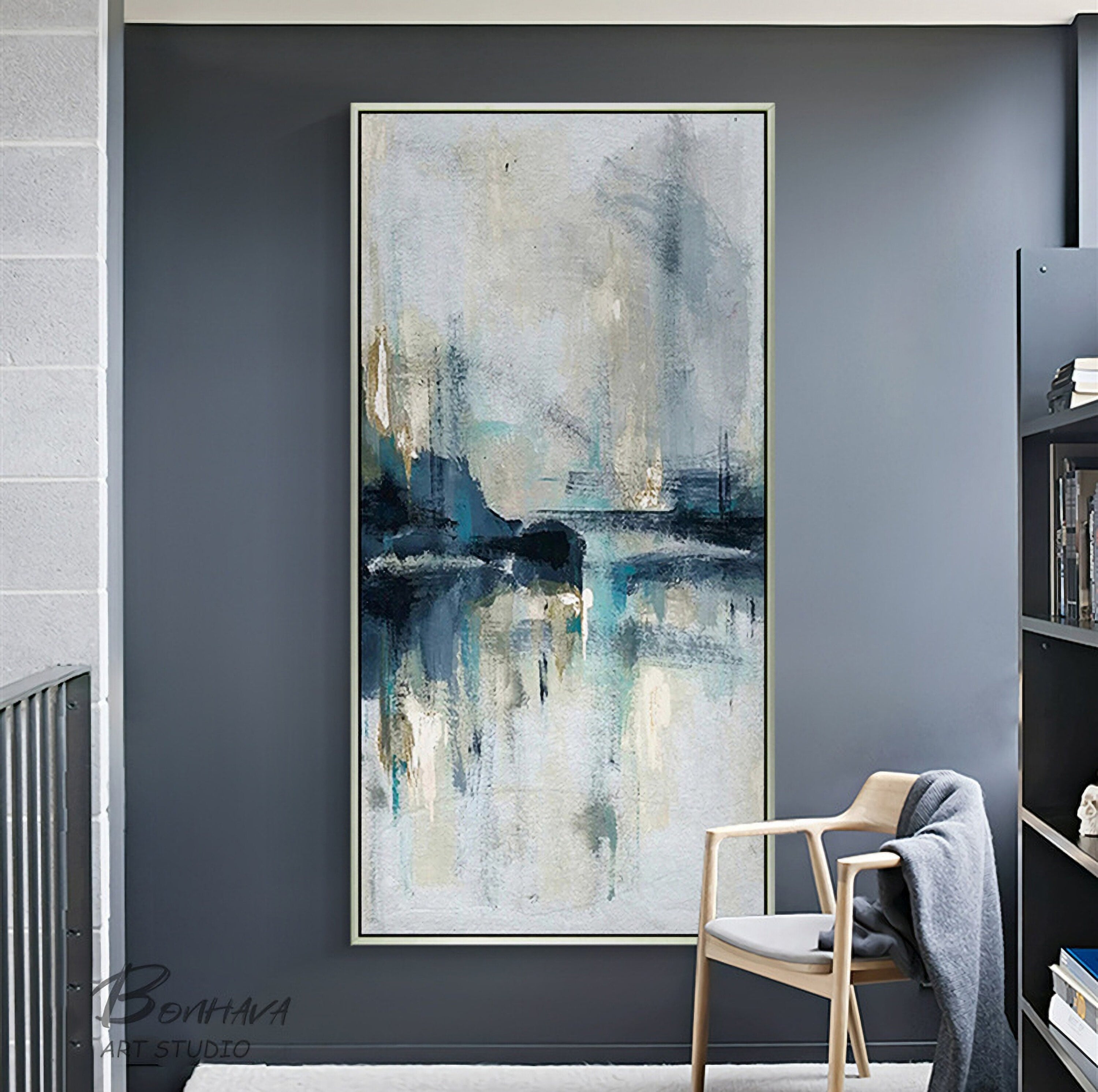 Original Abstract Art, Minimalist Abstract Painting, Light Blue Painting, Large Abstract Painting, Large Wall Canvas Painting