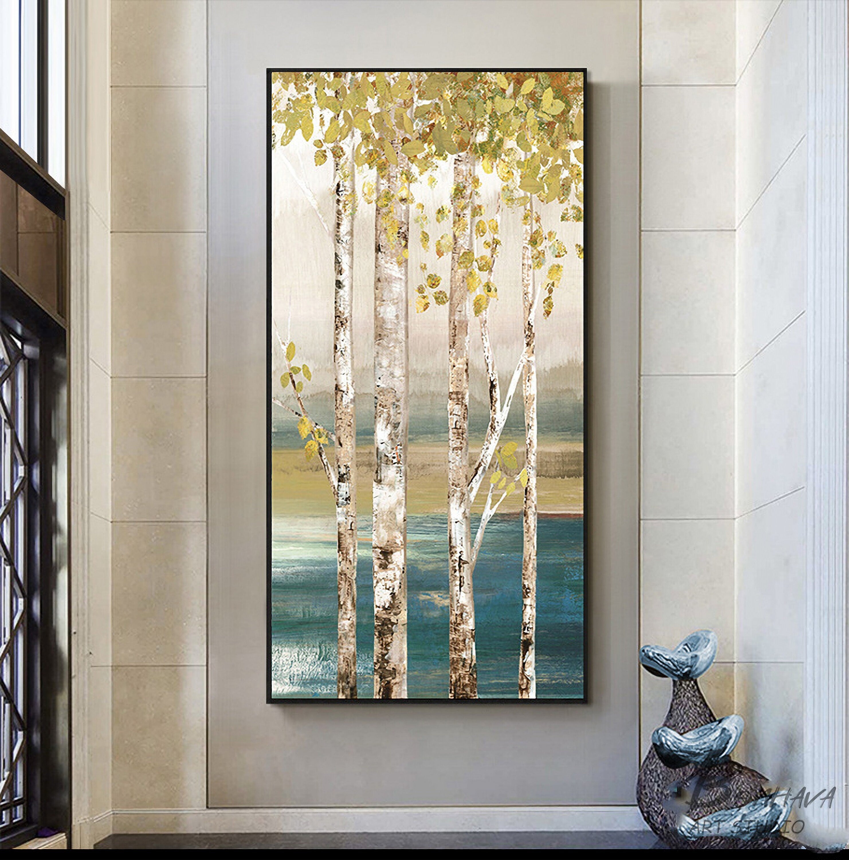 Forest Wall Art Painting, Birch Trees, Hand painted Artwork, Canvas Painting for Wall