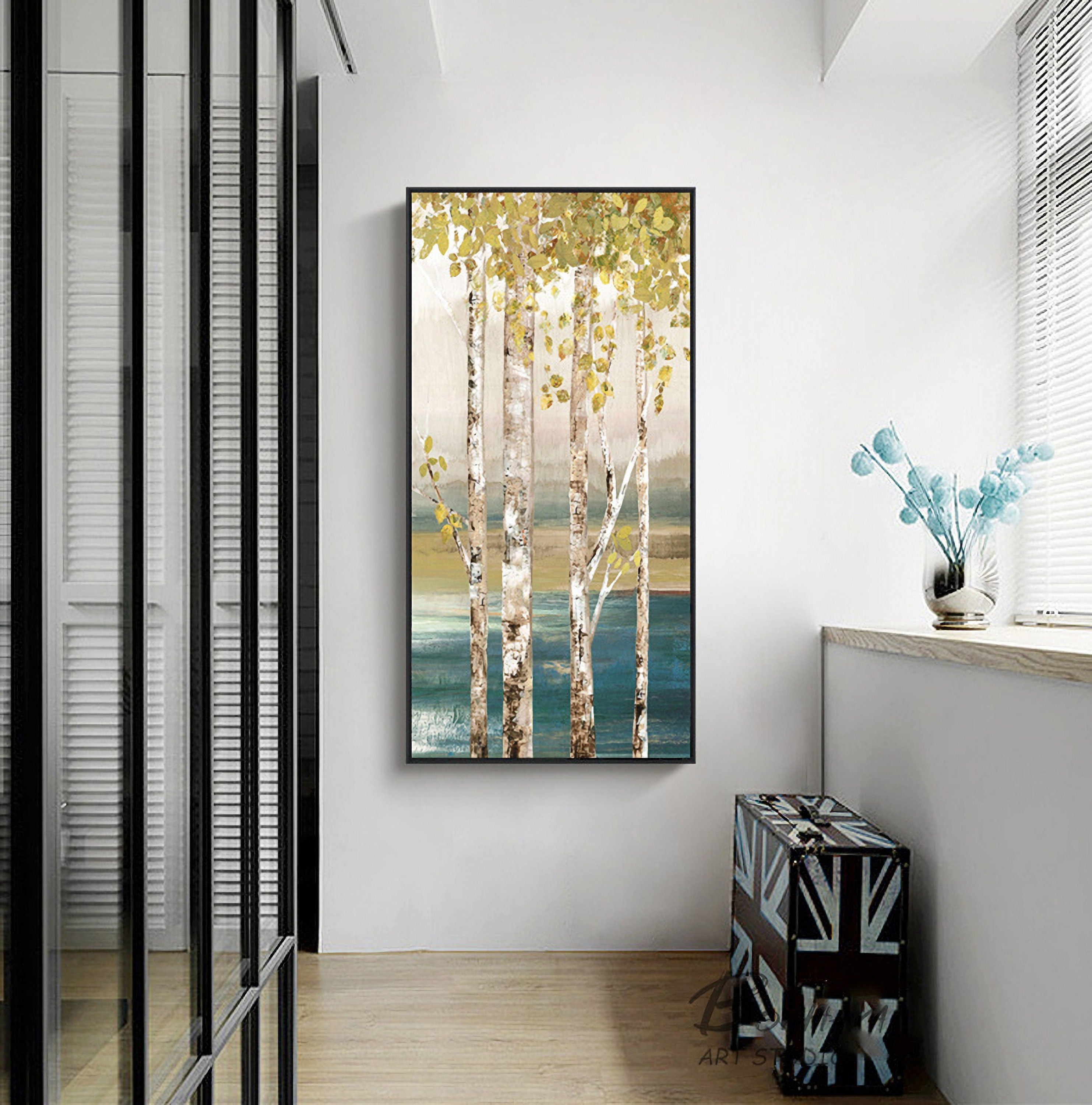 Forest Wall Art Painting, Birch Trees, Hand painted Artwork, Canvas Painting for Wall