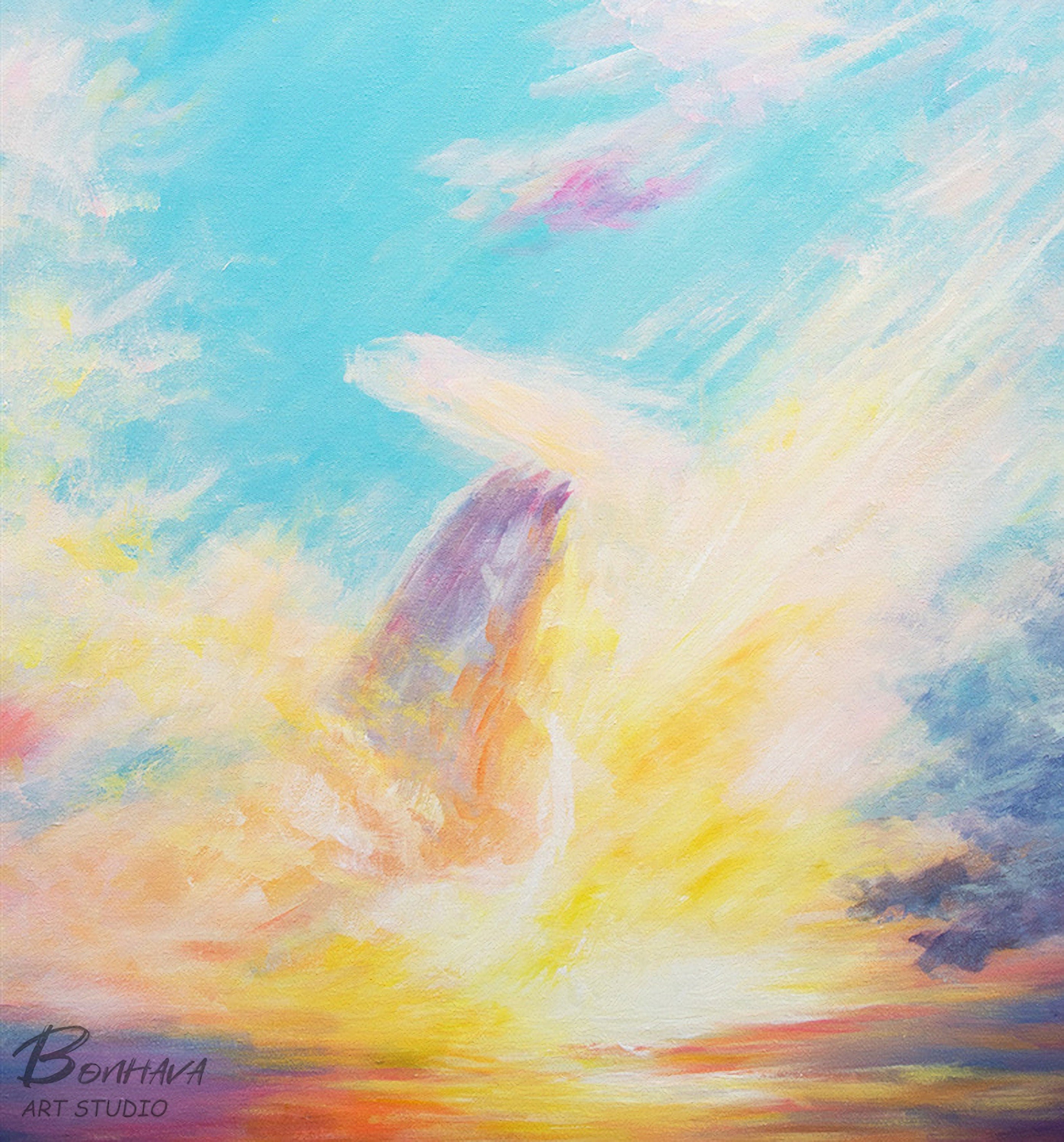 Sea Spray and Sunrise Wall Art, Ocean Oil Painting On Canvas, Seascape Pictures for Home Decor